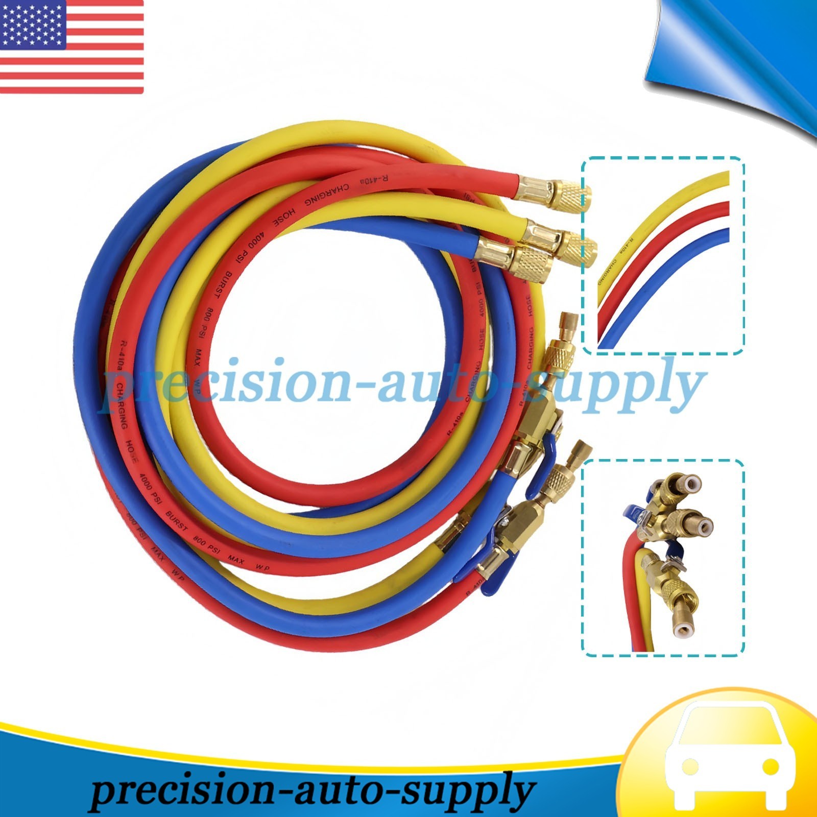 Fit For Plus II 72″ Charging Hose Set 1/4″ Compact Ball Valve 3 Pack