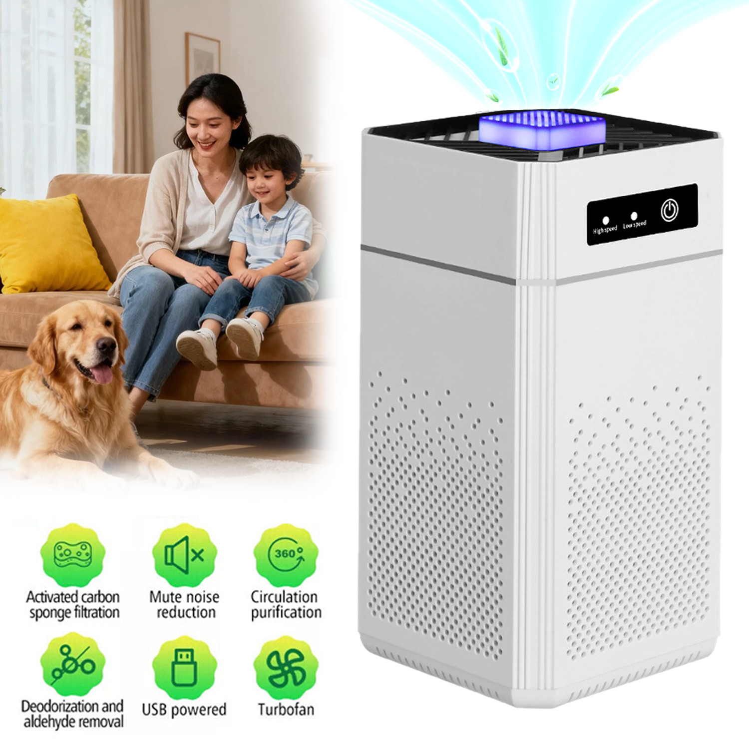 Air Purifiers H13 True HEPA Filter For Smoke Pollen Dander Hair Pets Smell Air
