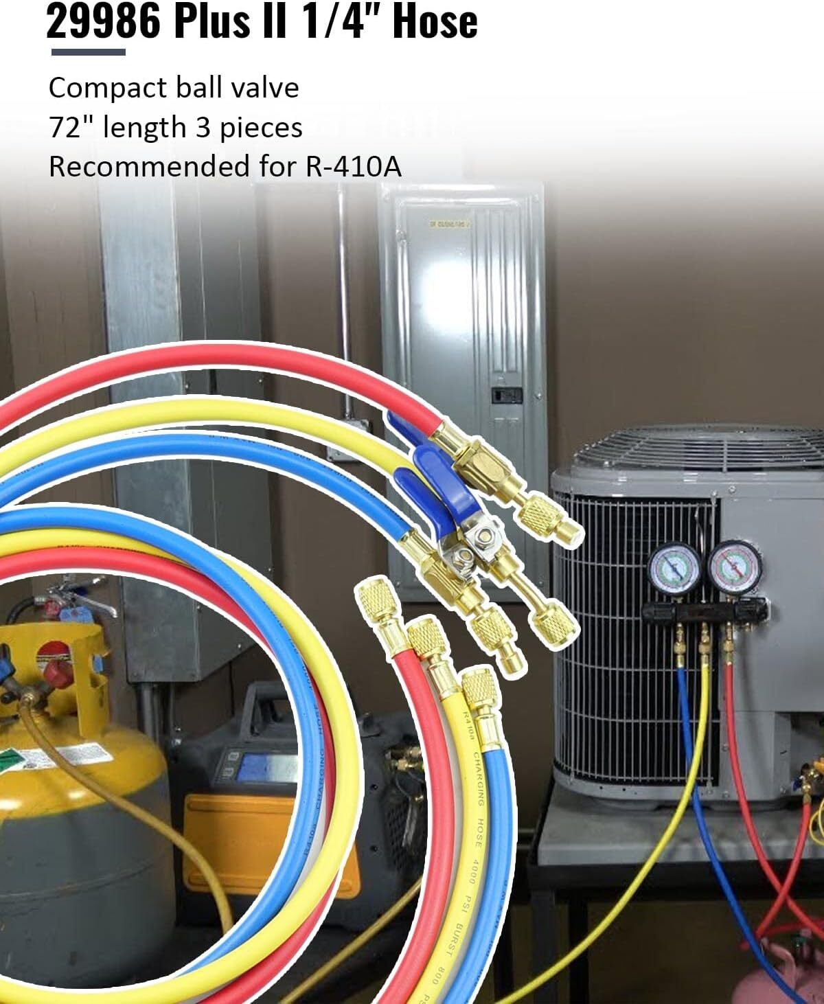 29986 Plus II 72″ Hose 1/4″ Compact Ball Valve End Refrigerant Charging Hose Set