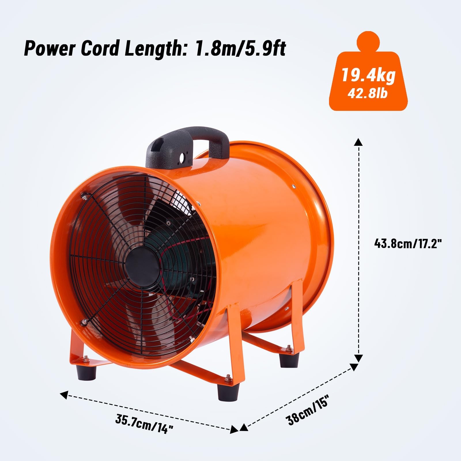12 in Utility Blower Exhaust Fan with 32.8 ft Duct 3500 r/min & 3500 CFM Heavy
