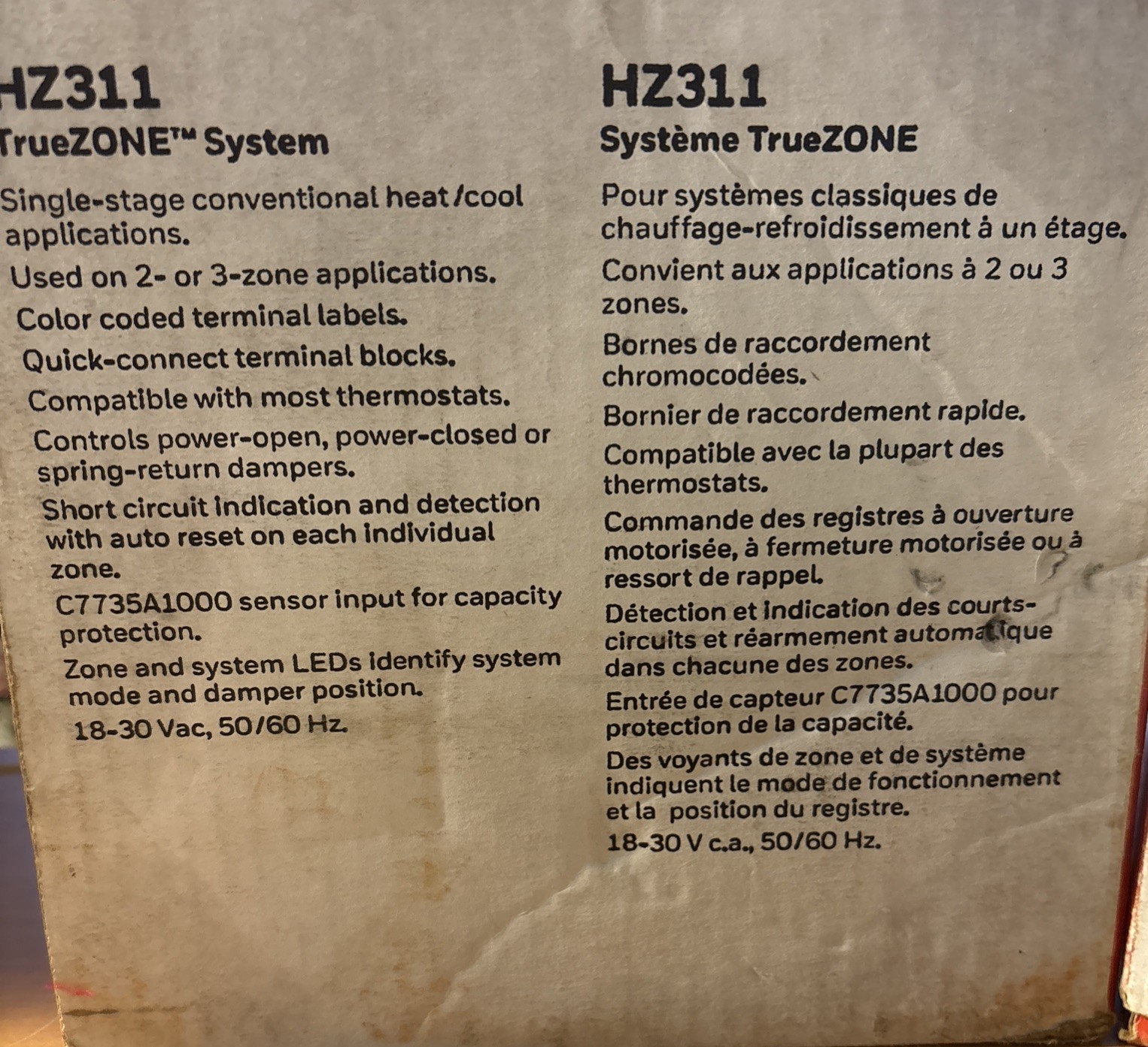 Honeywell Home HZ311 TrueZONE System Control Panel