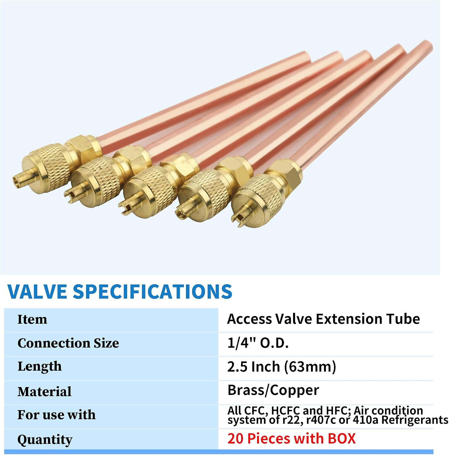 20PCS HVAC Service Access Valves, 1/4” SAE X 1/4” OD X 2.5” Stem