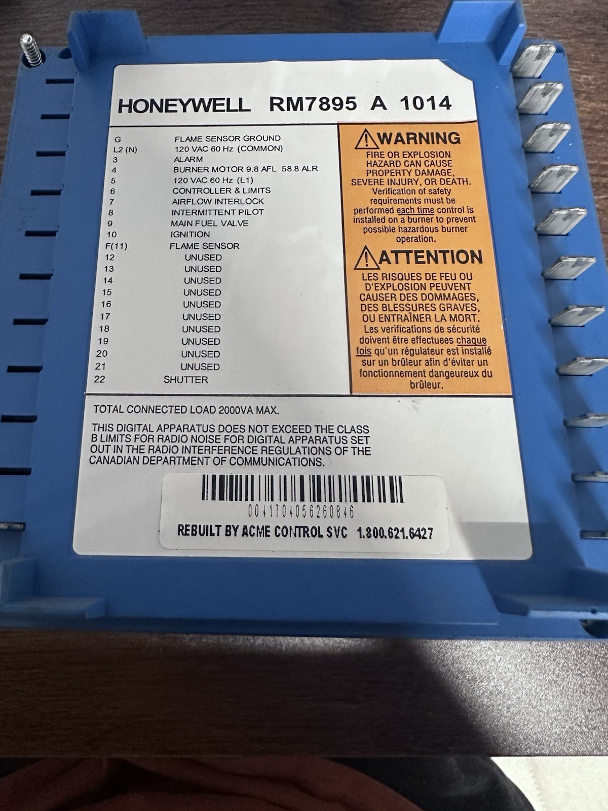 Honeywell RM7895 A 1014 Burner Control Module With 30 Sec Timer Flame Amplifier