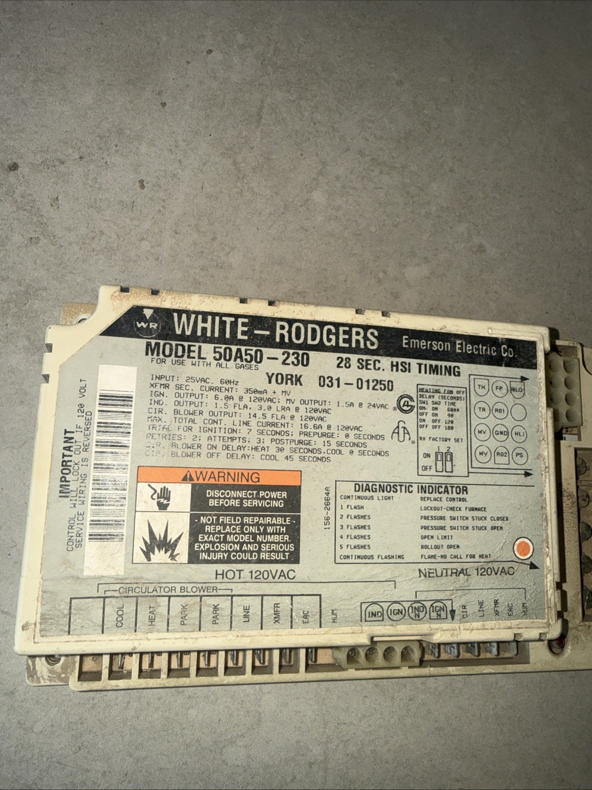 OEM York White Rodgers 50A50-230 Furnace Control Board York – 031-01250
