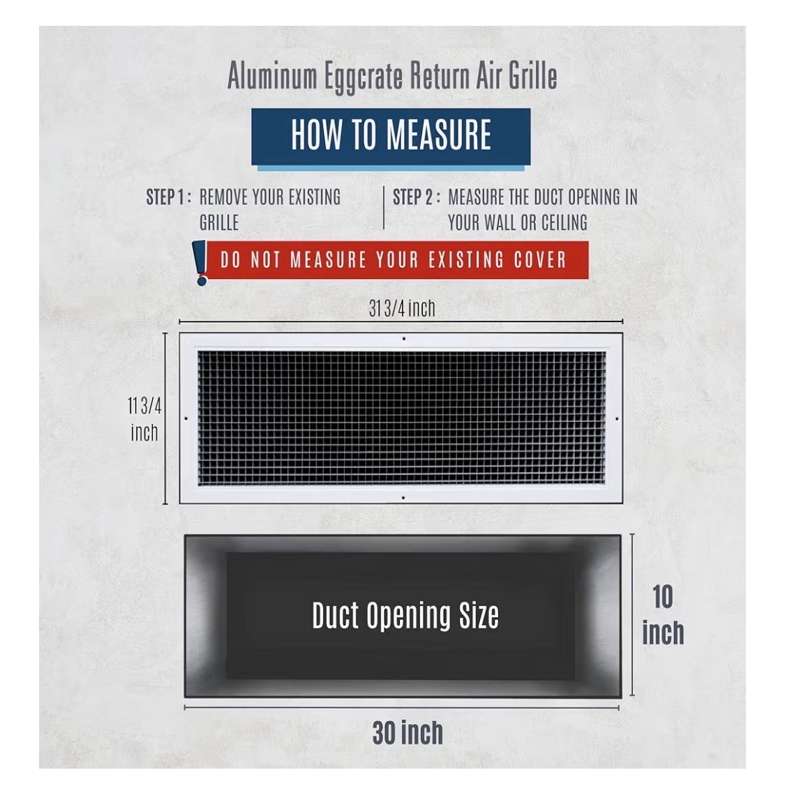 Aluminum Eggcrate Return Air Grille, 10×30 Duct Opening, High Air Flow, White