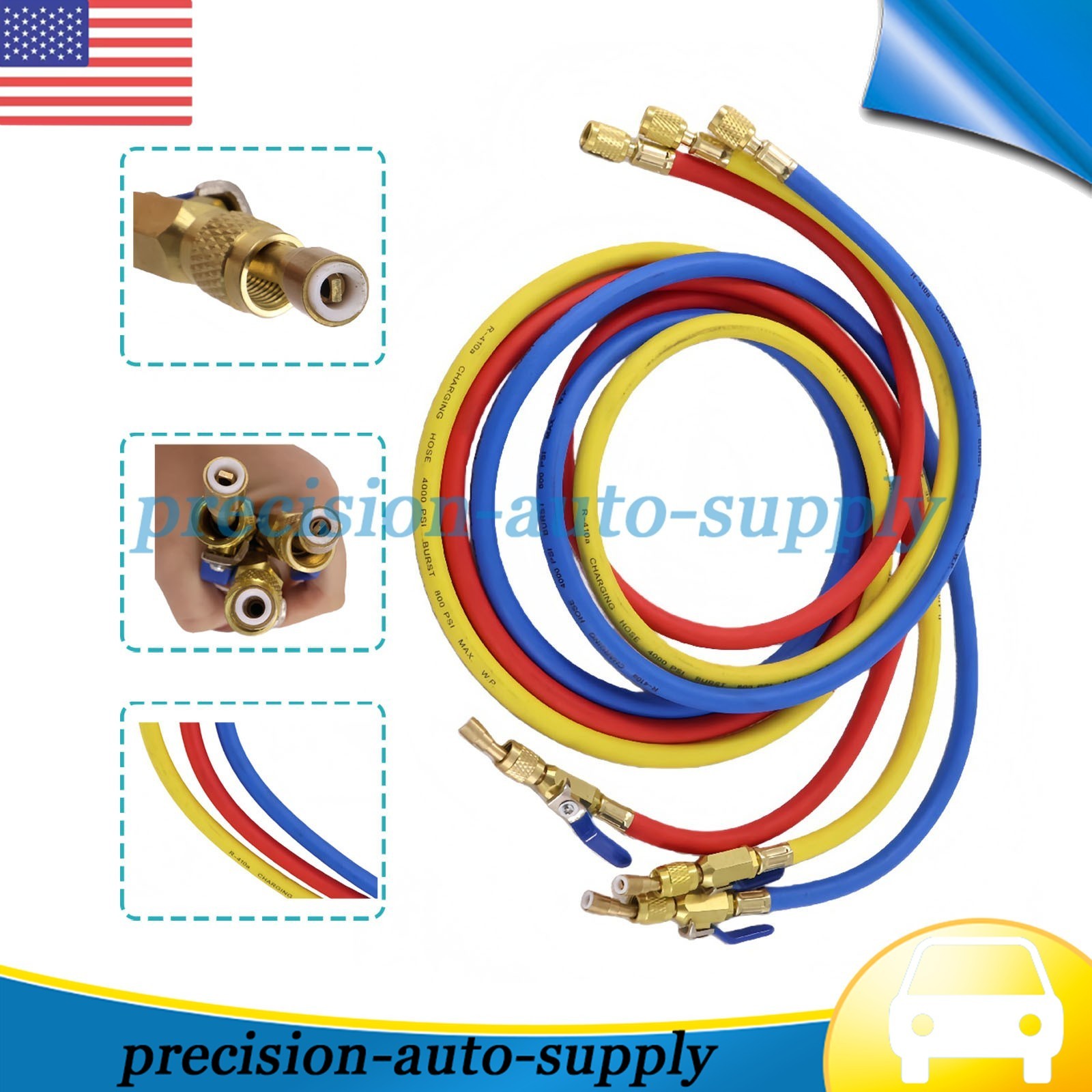 Fit For Plus II 72″ Charging Hose Set 1/4″ Compact Ball Valve 3 Pack
