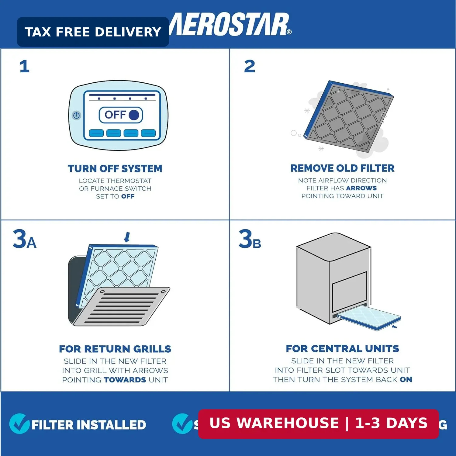 Aerostar 20x25x4 MERV 8 Air Filter, 6 Count, ACTUAL SIZE (19.50 x 24.50 x 3.75)