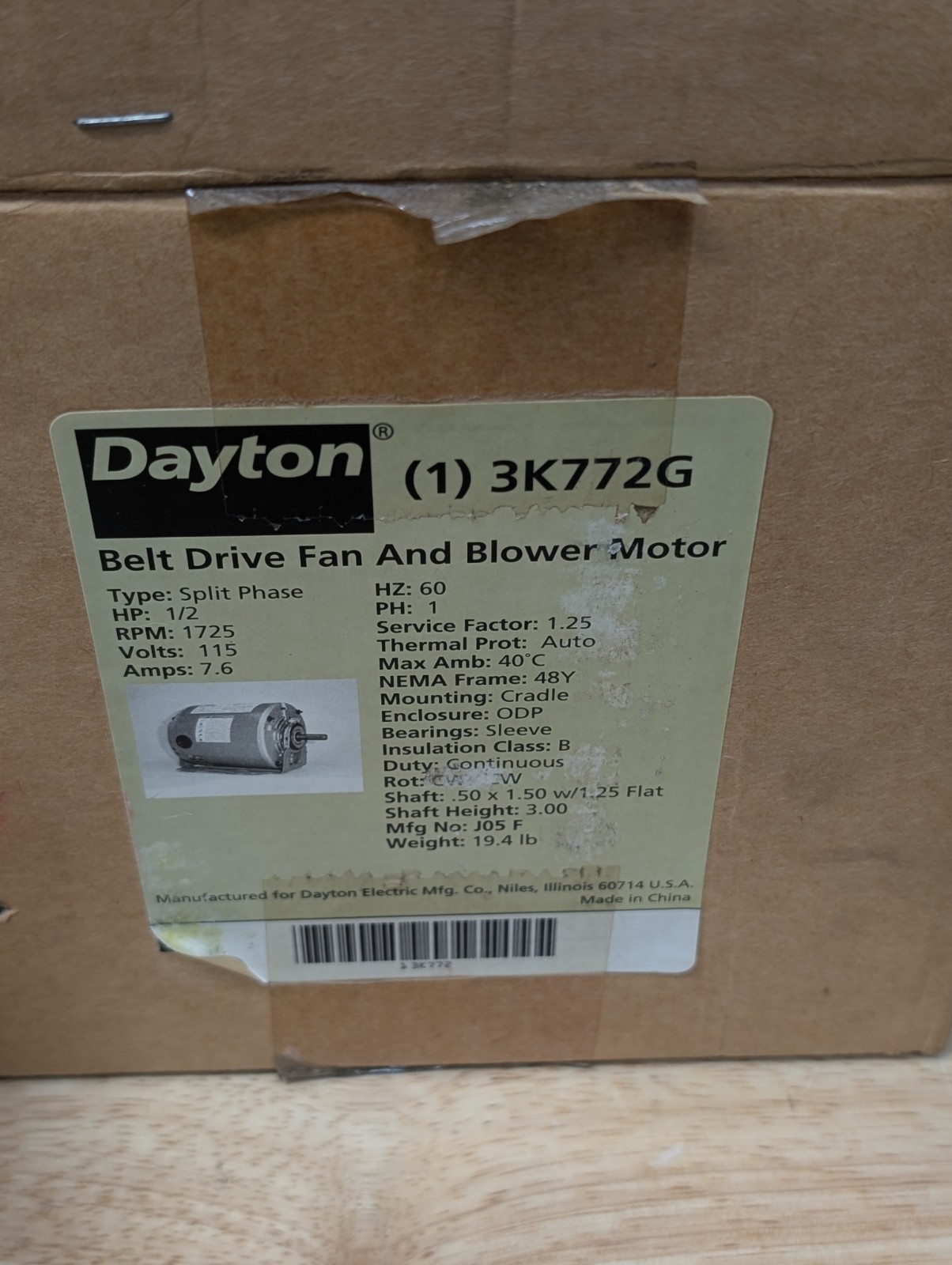 Dayton 3K772G Belt Drive 1/2 Hp Fan and Blower Motor