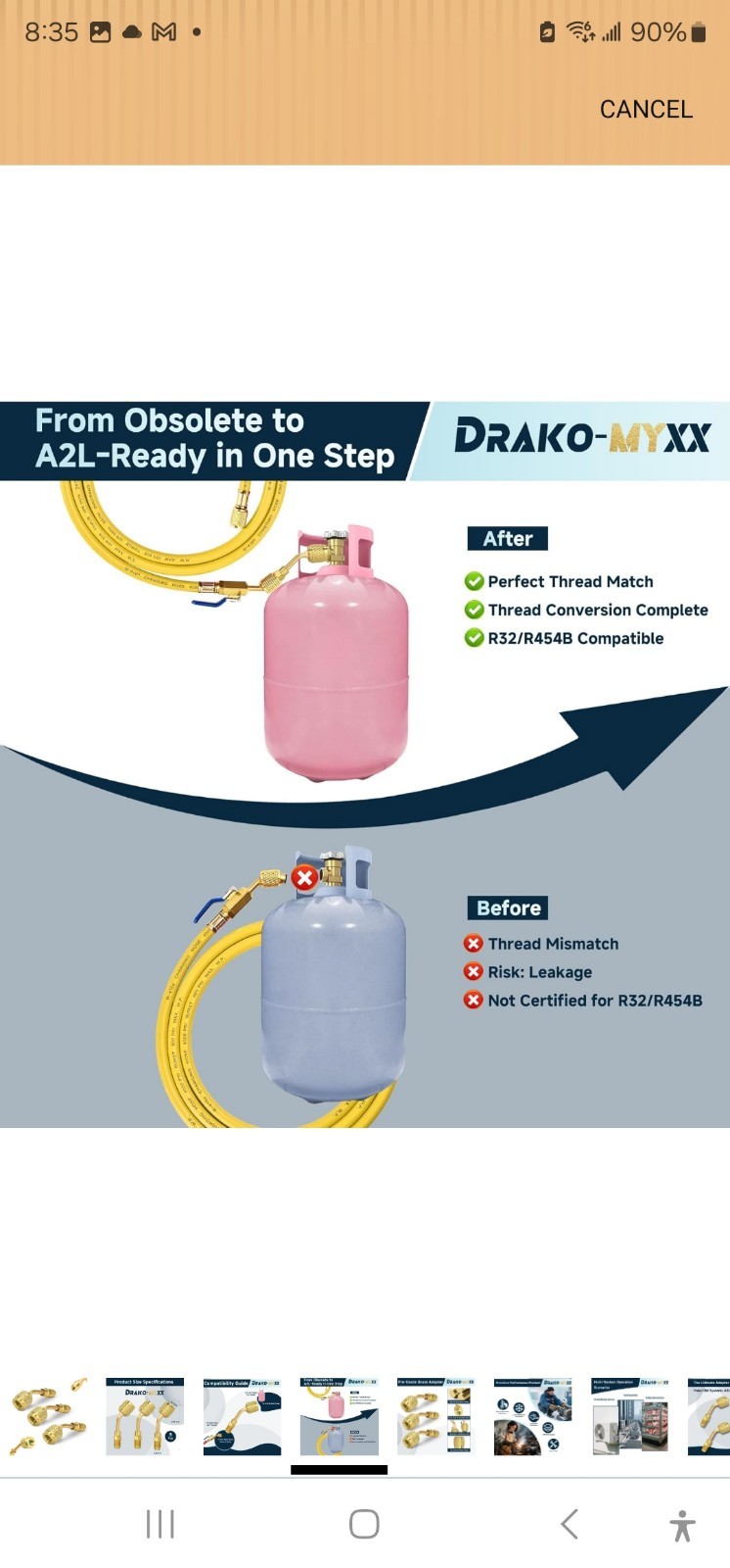 DRAKO-MYXX 3 Pcs A2L R 32 R-454B Adapter 1/4″ LH Female To 1/4″ RH male