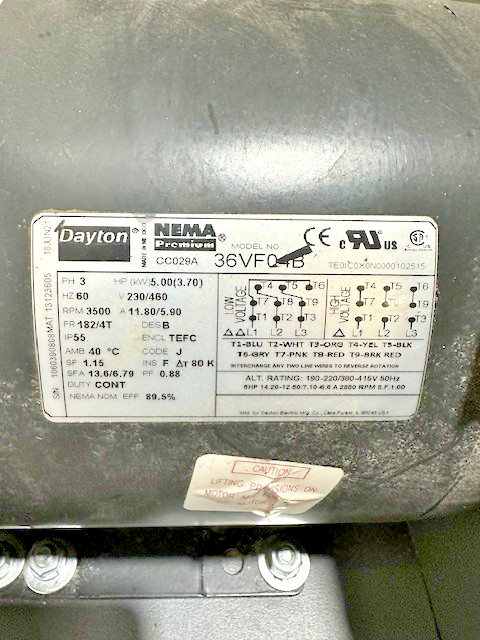 H.D INDUSTRIAL BLOWER/DUST COLLECTOR WITH DAYTON MOTOR 230/460V, 5HP, 3500 RPM