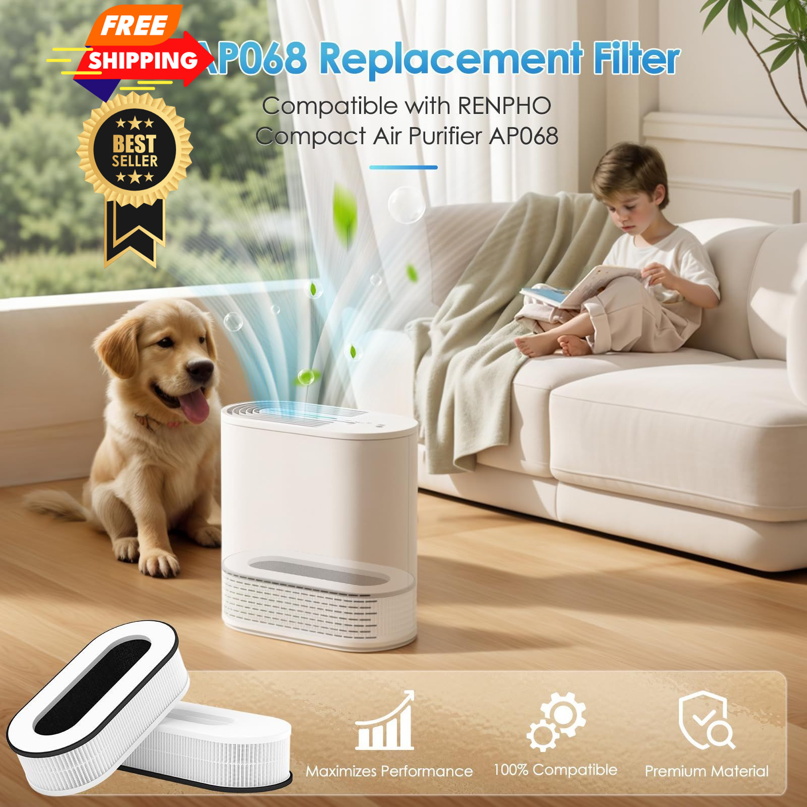 RP-AP068 Replacement Filter For RENPHO Air Purifiers, 3-in-1 AP068