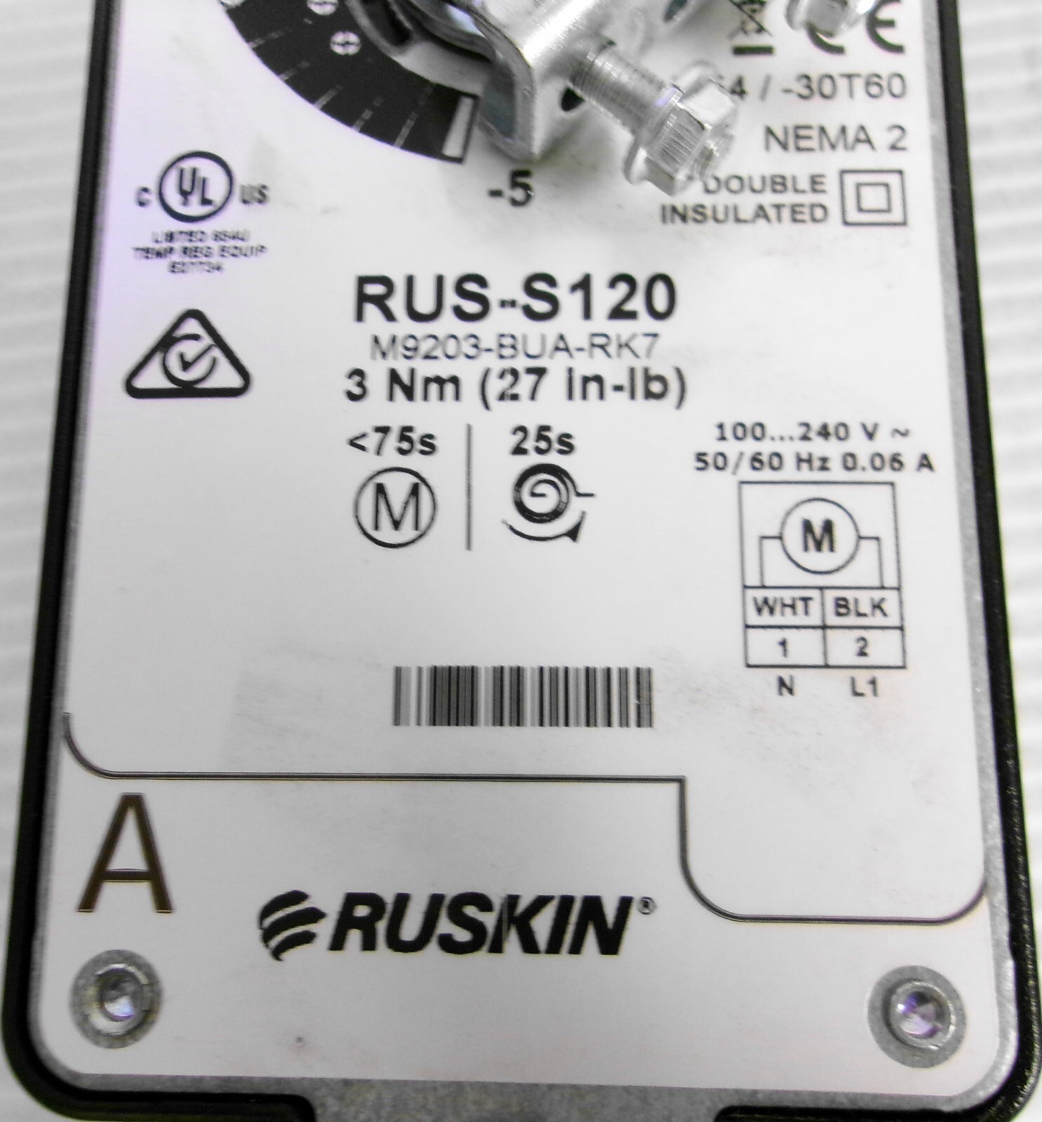Ruskin RUS-S120 M9203-BUA-RK7 Control Damper Actuator 3Nm 27in-lb 120V