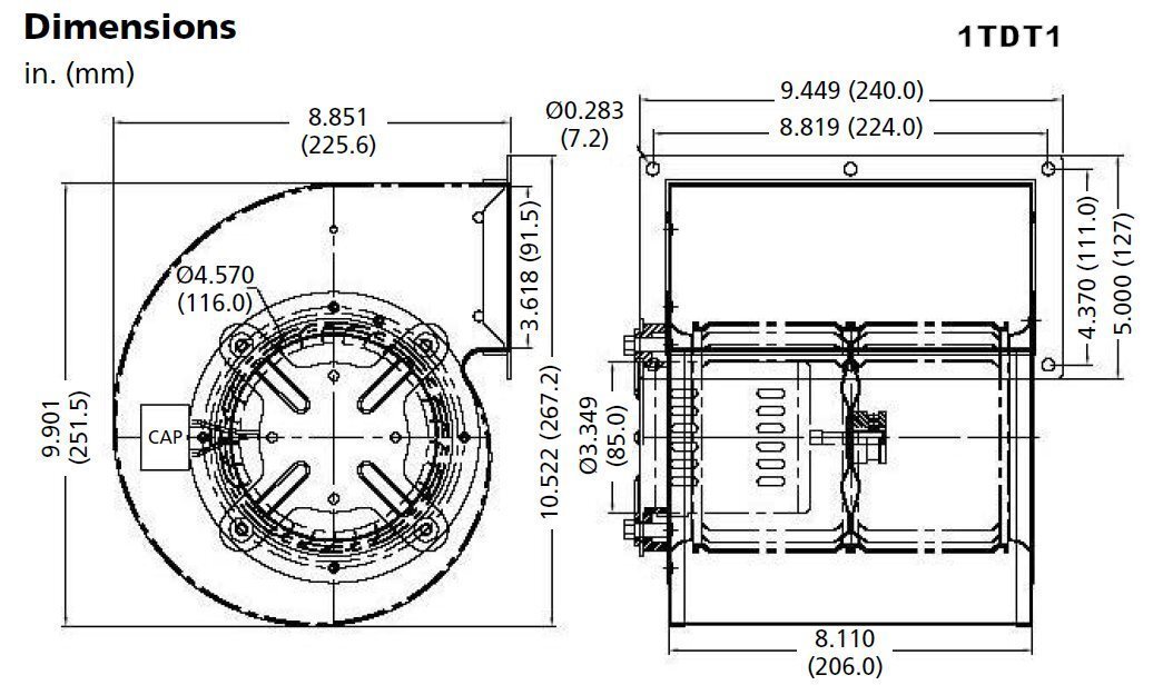 Dayton Model 1TDT1 Blower 458 CFM 1530 RPM 230V 60/50hz 5C507