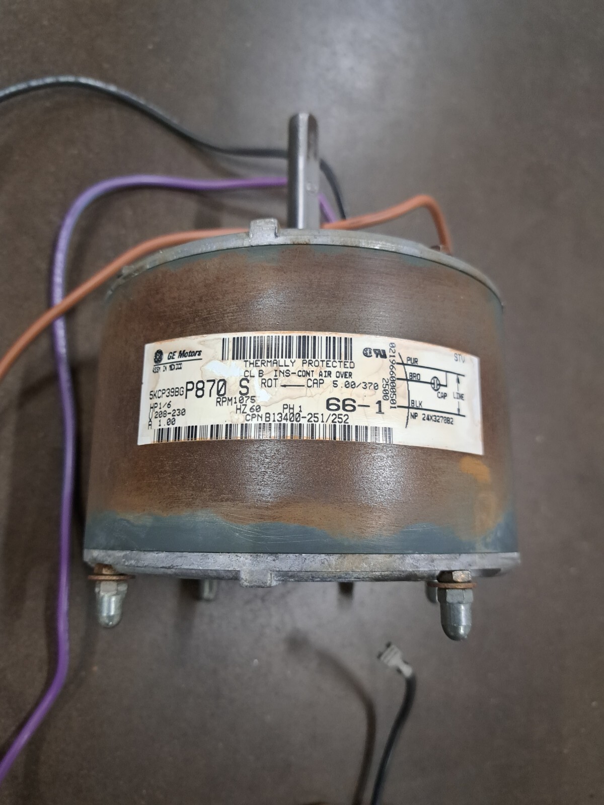 5KCP39BGP870S Genteq Condenser MOTOR, 1/6 HP, 208-230v 1075rpm B13400-251