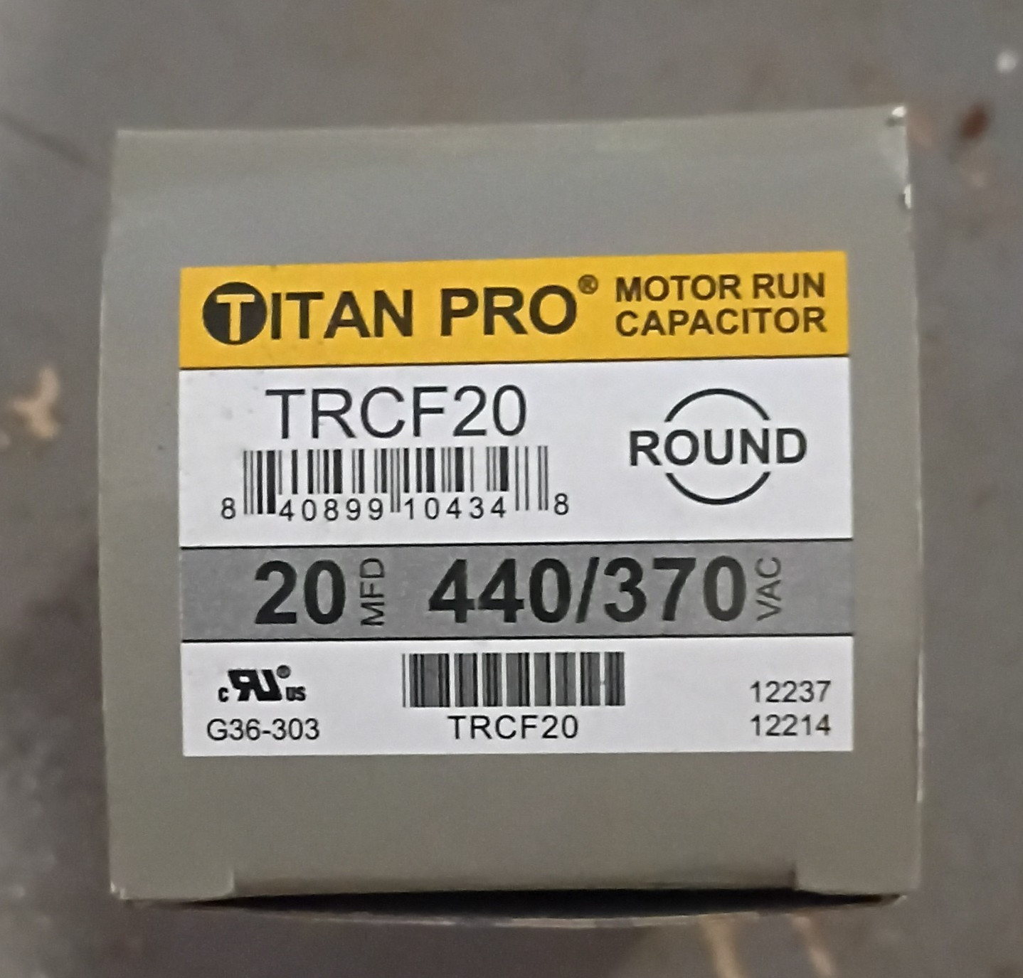 Titan Pro TRCF20 Motor Run Capacitor 20 MFD 440/370 VAC Round