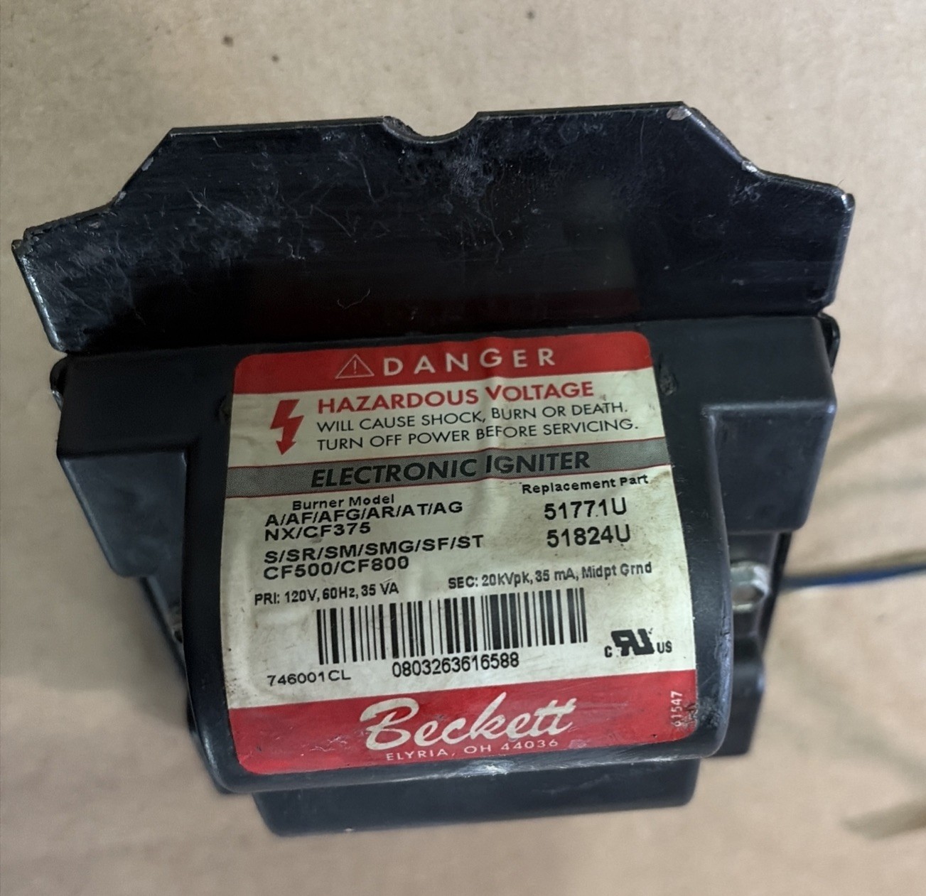 Beckett 51824U 120VAC 60Hz Electronic Oil Ignitor 51771U 746001