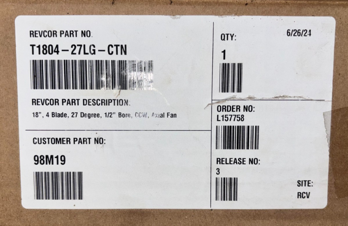 98M19 LENNOX FAN BLADE BRAND NEW 18″, 4 Blade, 27 Degree, 1/2″ Bore