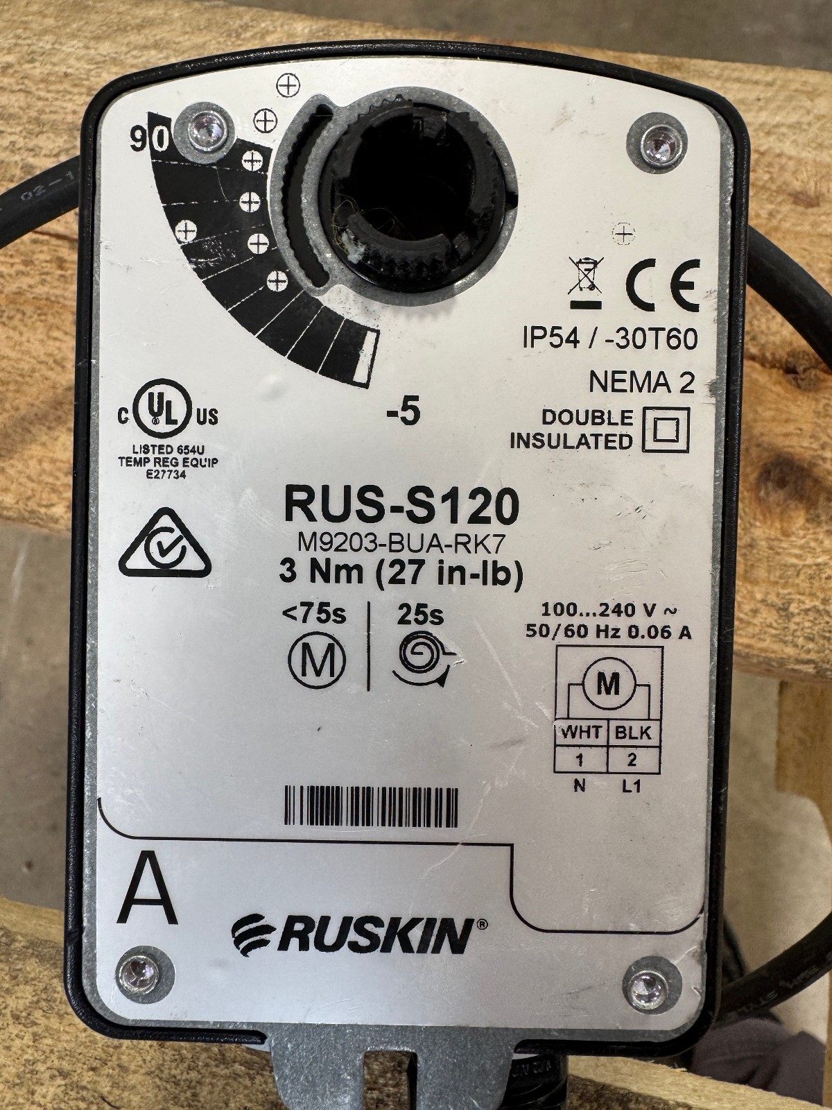Ruskin RUS-S120 Damper Actuator 27 In- Lb / 3 Nm 100-240V M9203-BUA-RK7 New