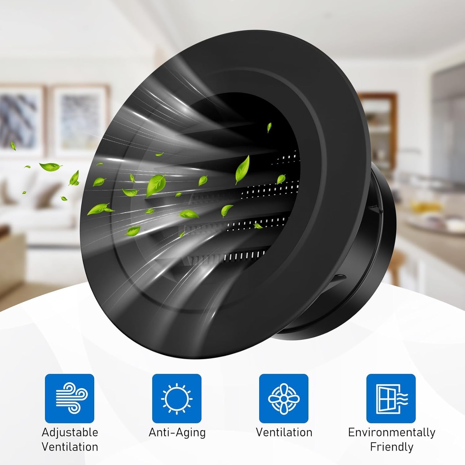4-Inch Round Soffit Vent with Built-in Fly Screen – Black Air Vent Cover