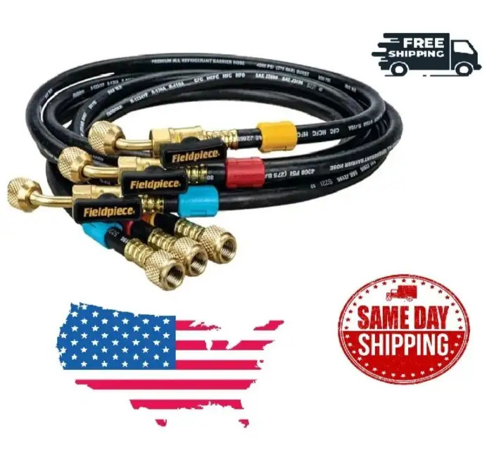 Fieldpiece HR3B Ball Valve Refrigerant Hose Set (3) with Color Tags – 1/4″ x 1/4