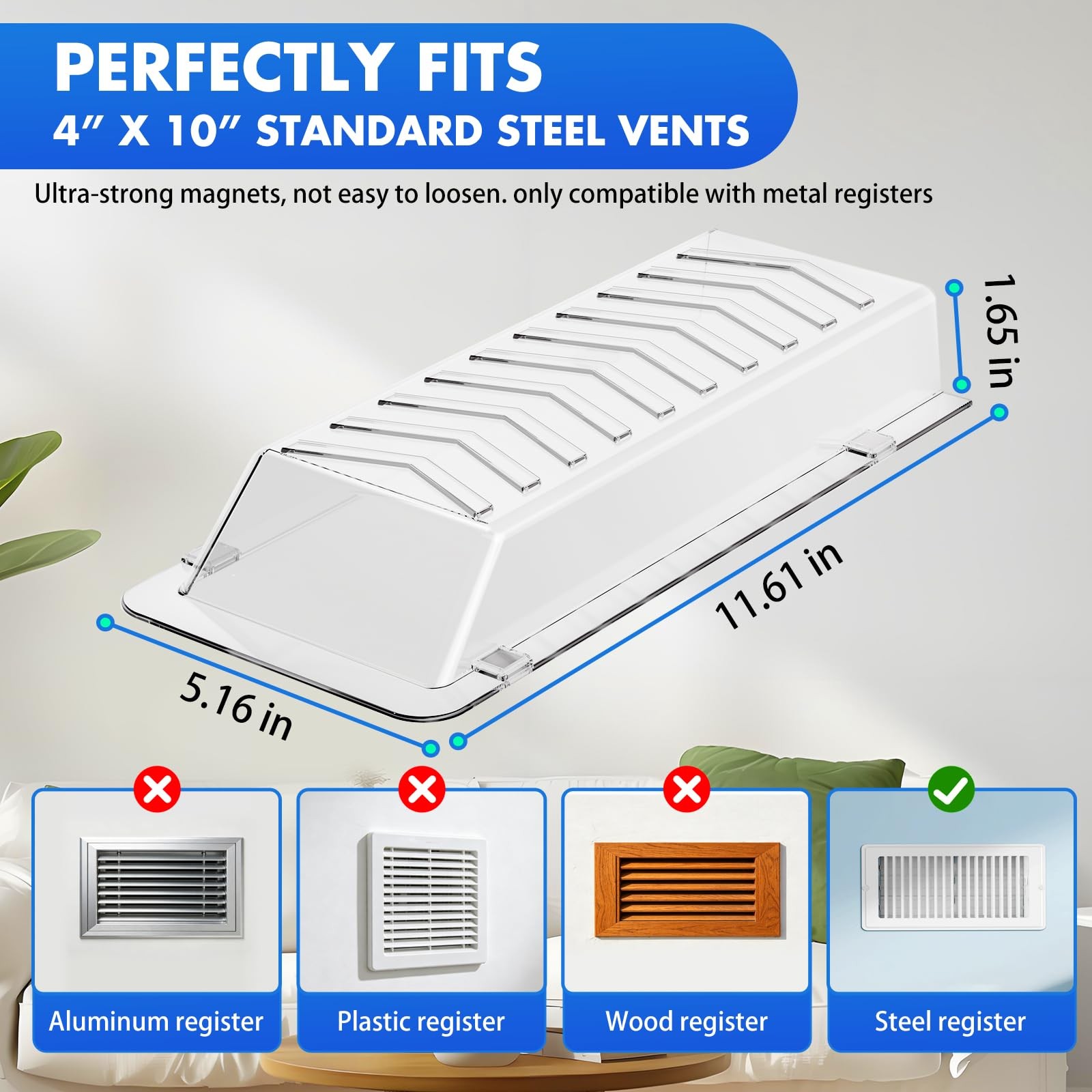 Super Magnetic Vent Deflector, One-Piece 5inch x12 inch, Clear 2 Pack