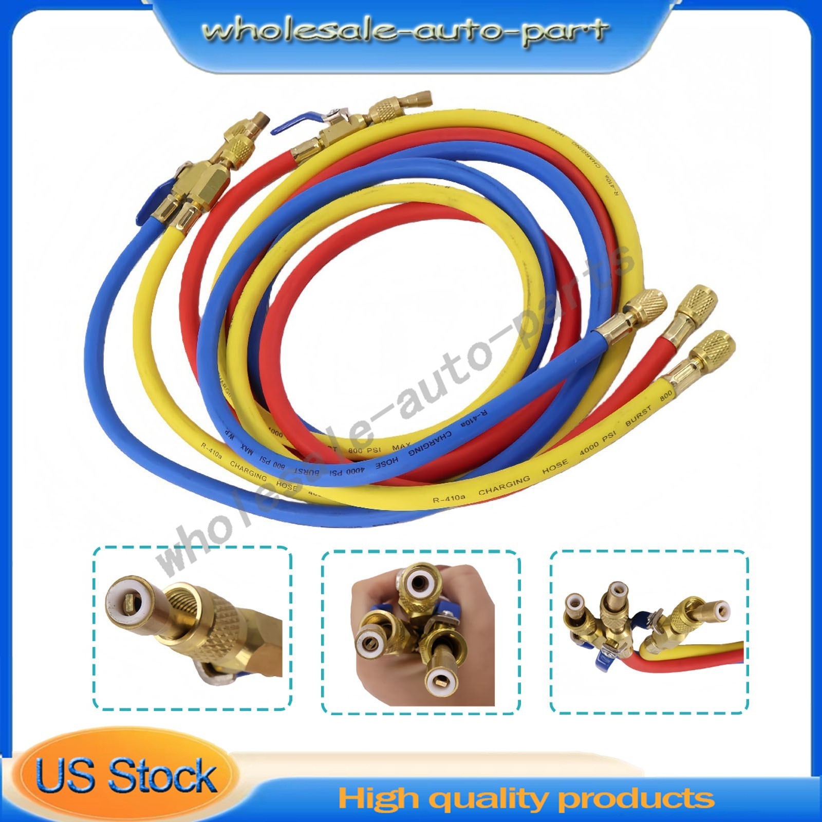 3Pack 29986 For R-410A Refrige Plus II 1/4″ Hose with Compact Ball Valve 72″ US