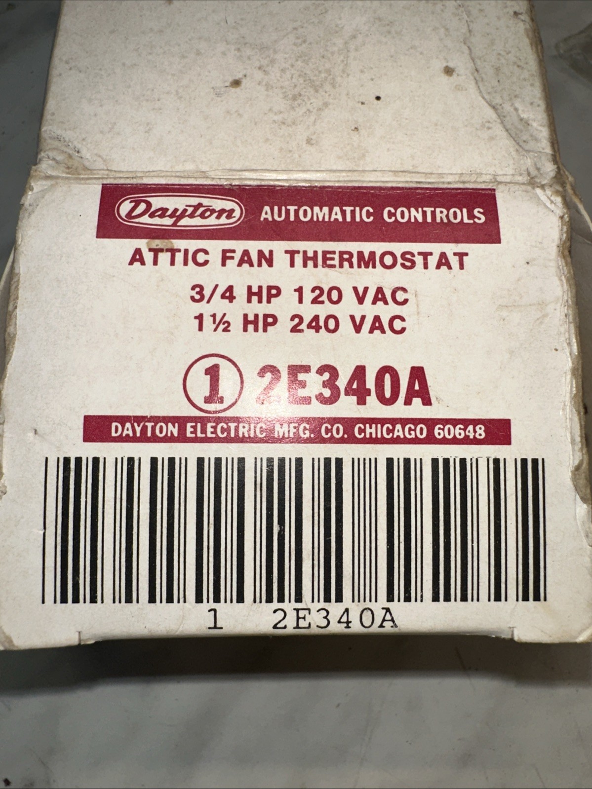 Dayton Attic Fan Thermostat 2E340A