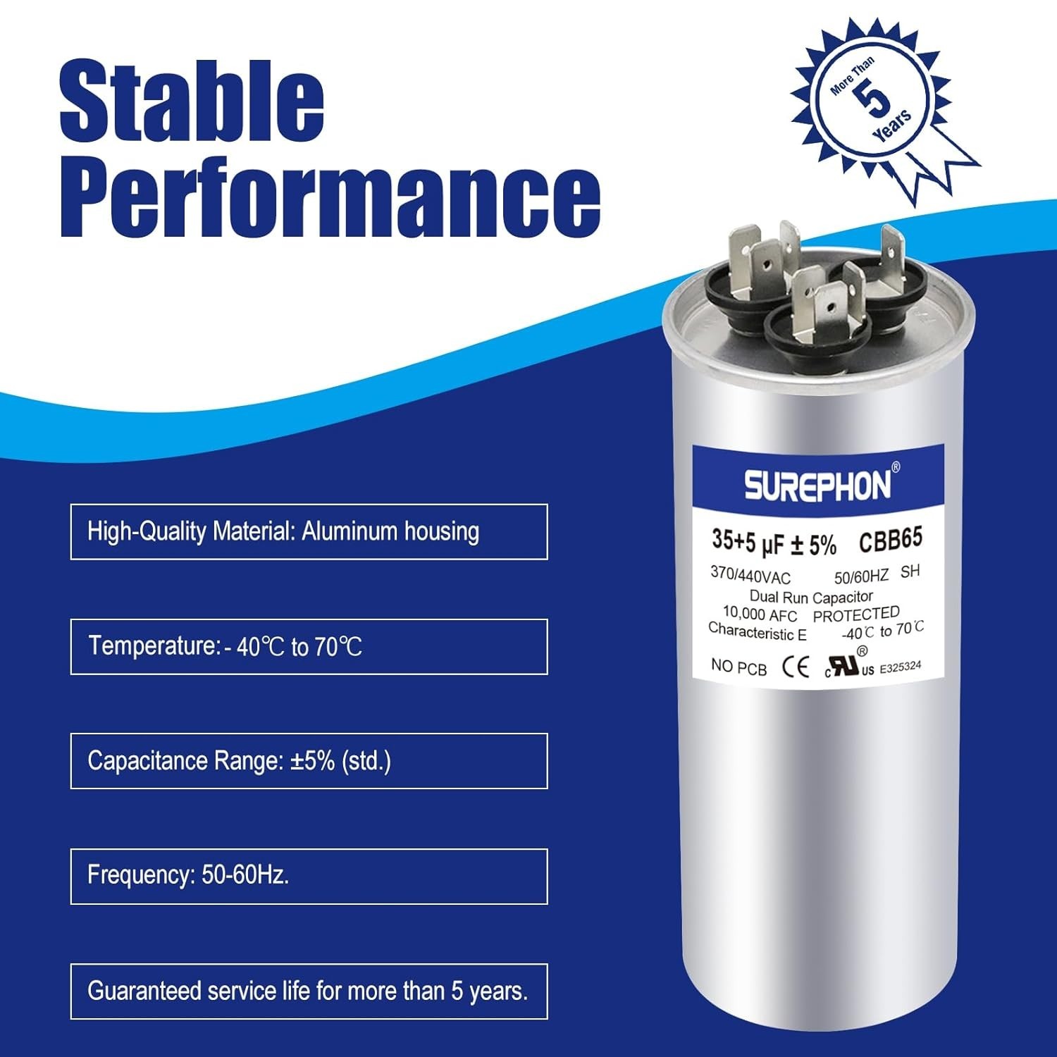 35+5uF Dual Run Capacitor for HVAC Systems