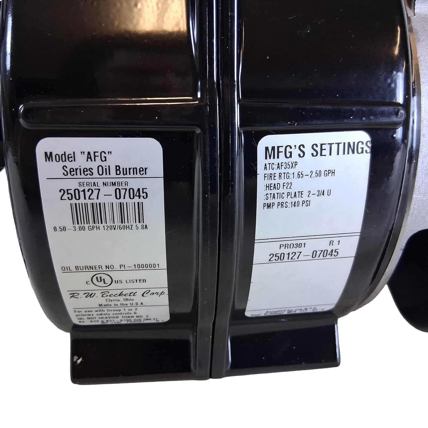 OEM Beckett PRO301 AFG Oil Burner Assembly 240VAC Pressure Pro Heating Systems