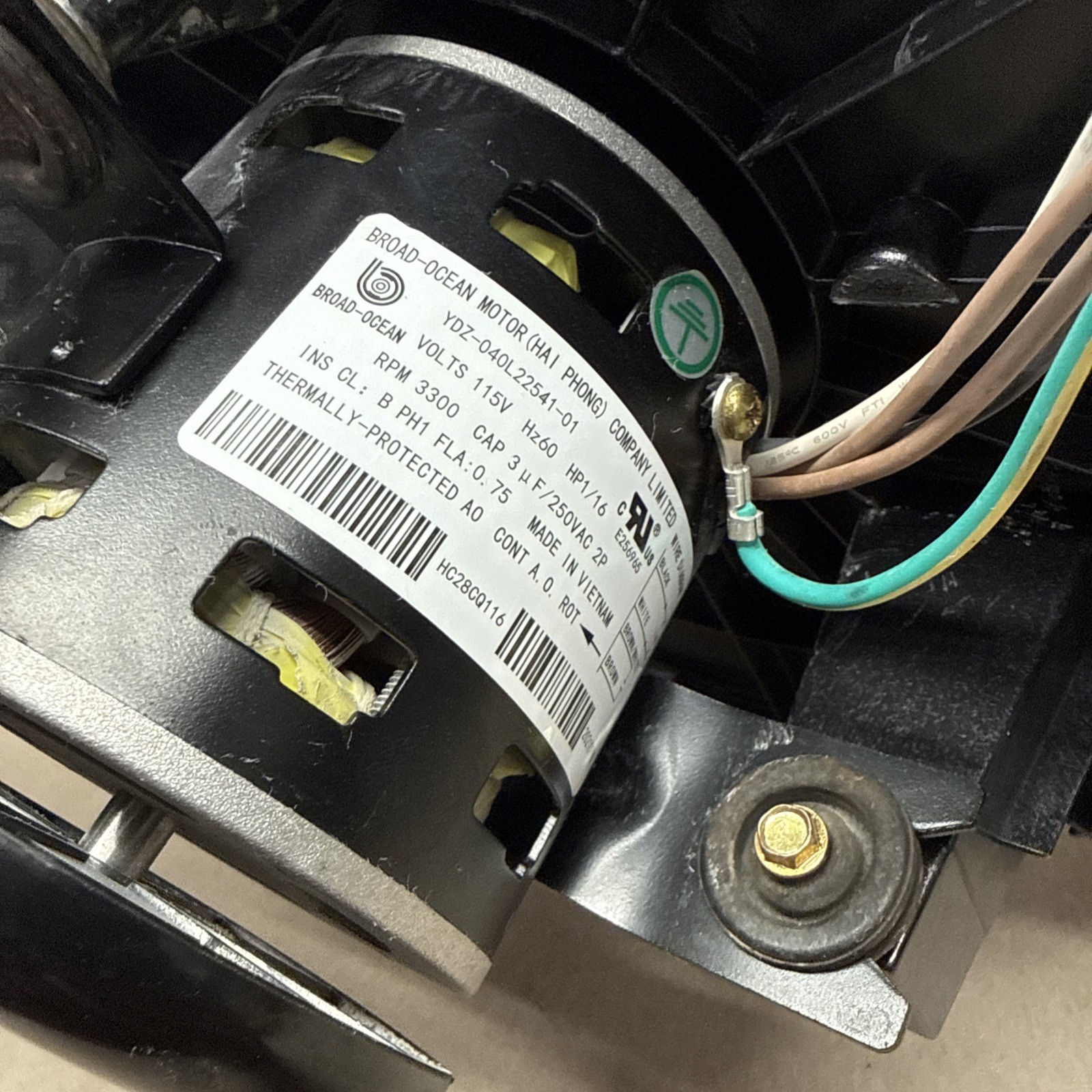 2018 ZHONGSHAN BROAD-OCEAN HC28CQ116 Draft Inducer Motor YDZ-040L22541-01