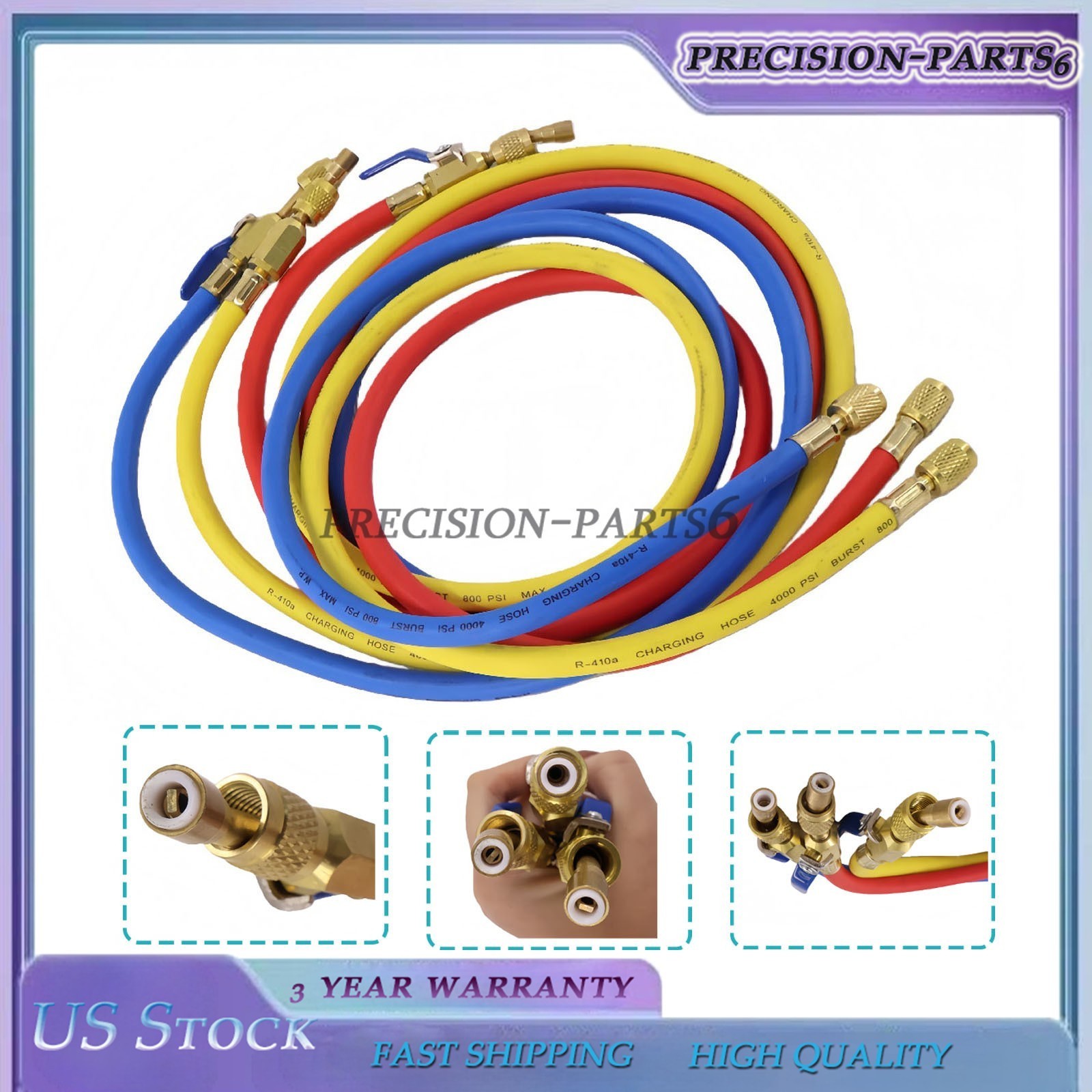 3X 29986 Plus II 1/4″ Hose with Compact Ball Valve End Refrigerant Charging Hose