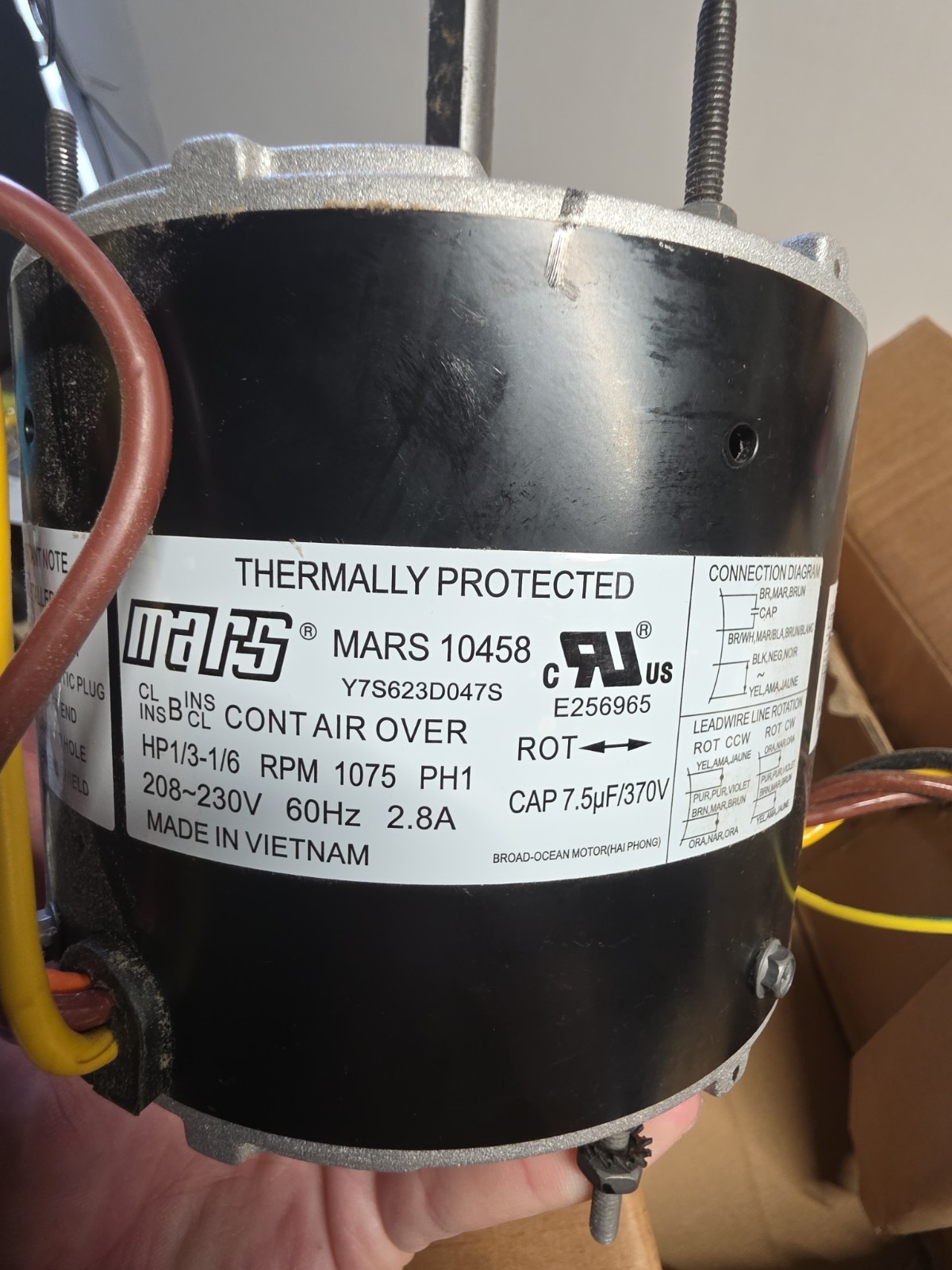 Mars 10458 The Wiz Condenser Motor 1/3-1/6HP 208-230V 1075RPM