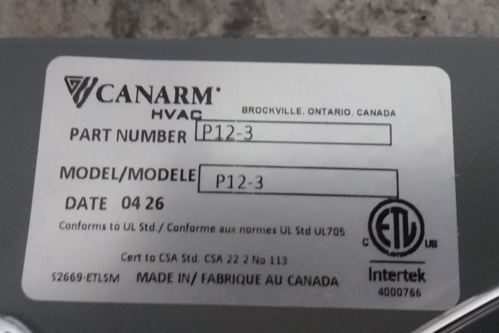 Canarm P12-3 12 In Blade Diameter 115V Panel Fan