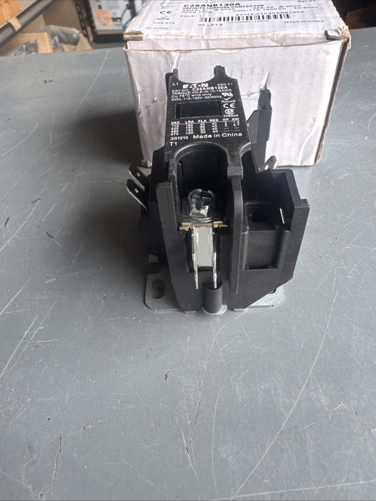 C25ANB130A Eaton / Cutler Hammer Contactor – 30 Amp / 1 Pole / 110/120V Coil