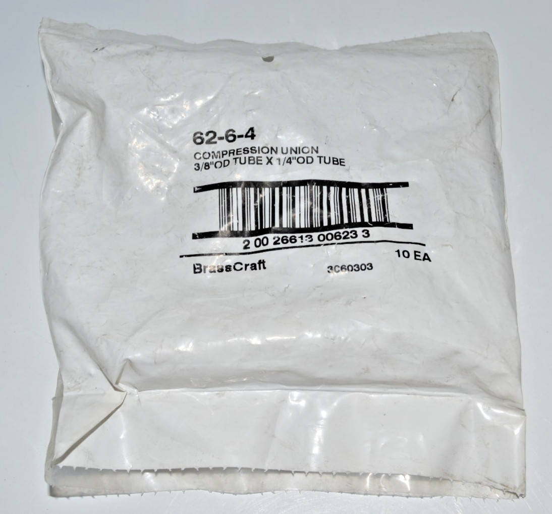 BrassCraft 62-6-4 Compression Union 3/8″ OD Tube X 1/4″ OD Tube 10-PK USA, NEW