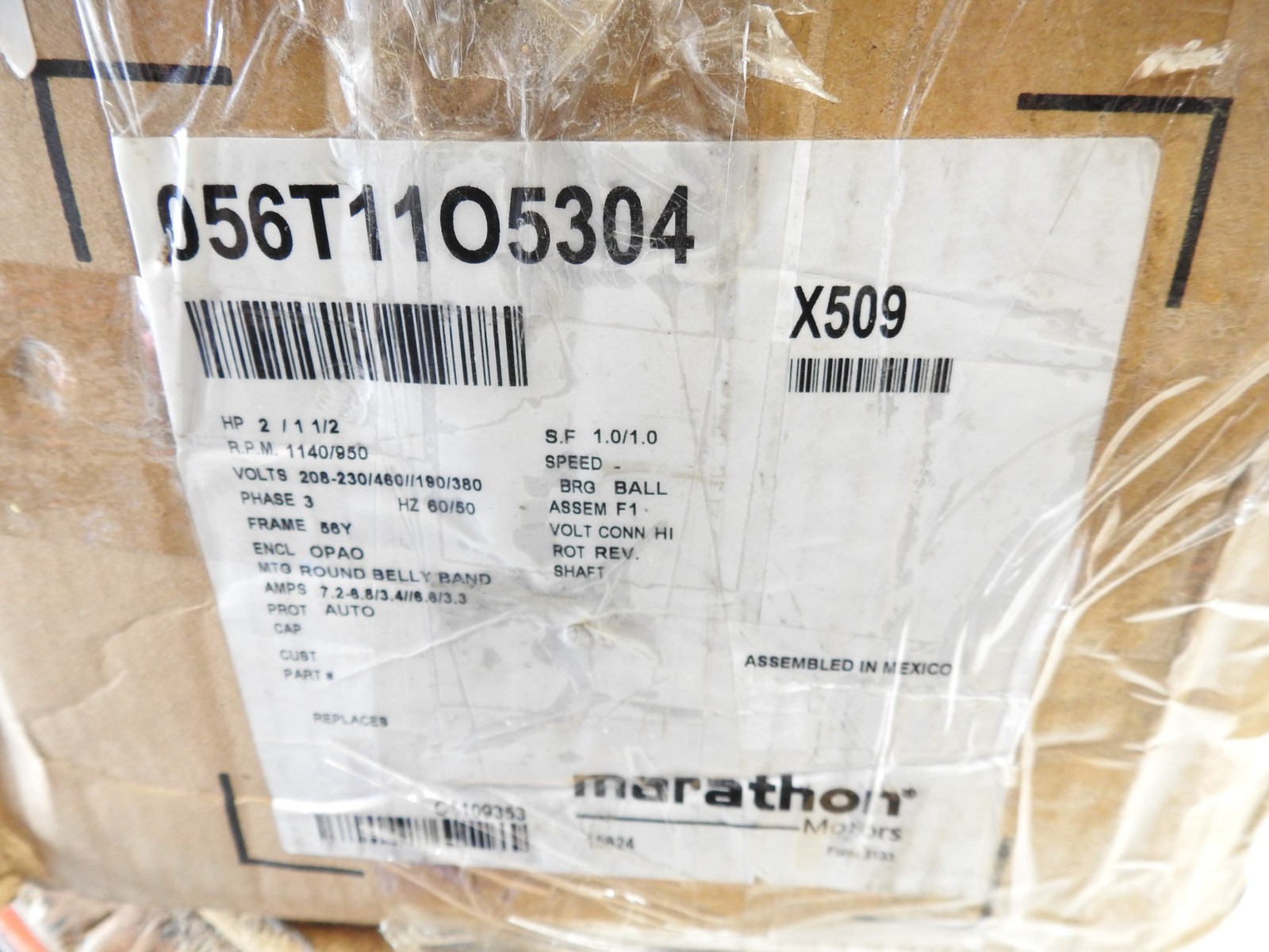 Marathon 056T11O5304 Condenser Fan Motor, 2 HP, 56Y Frame, 3-Phase, 1140 RPM