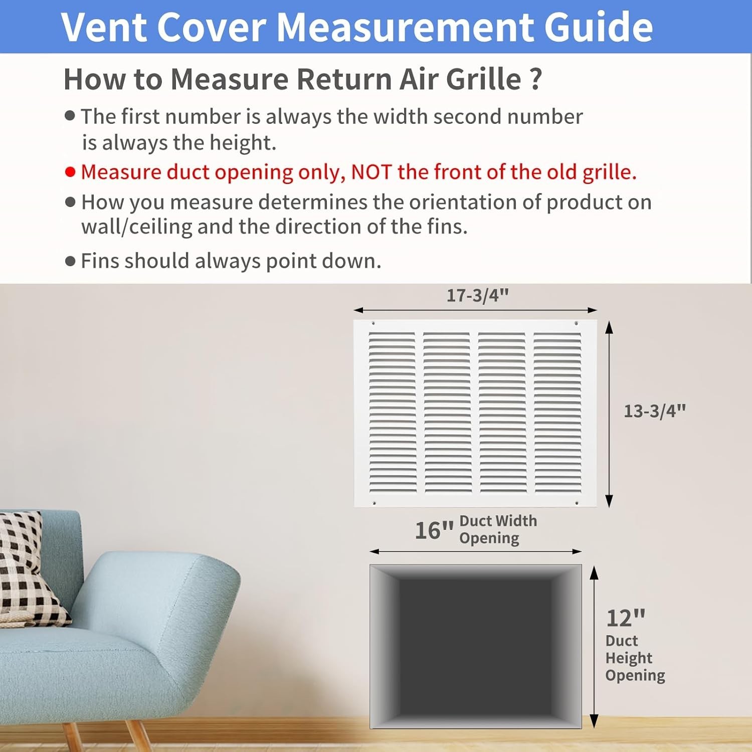 Steel Return Air Grille 16×12 Inches Ceiling Wall HVAC Vent Cover Durable