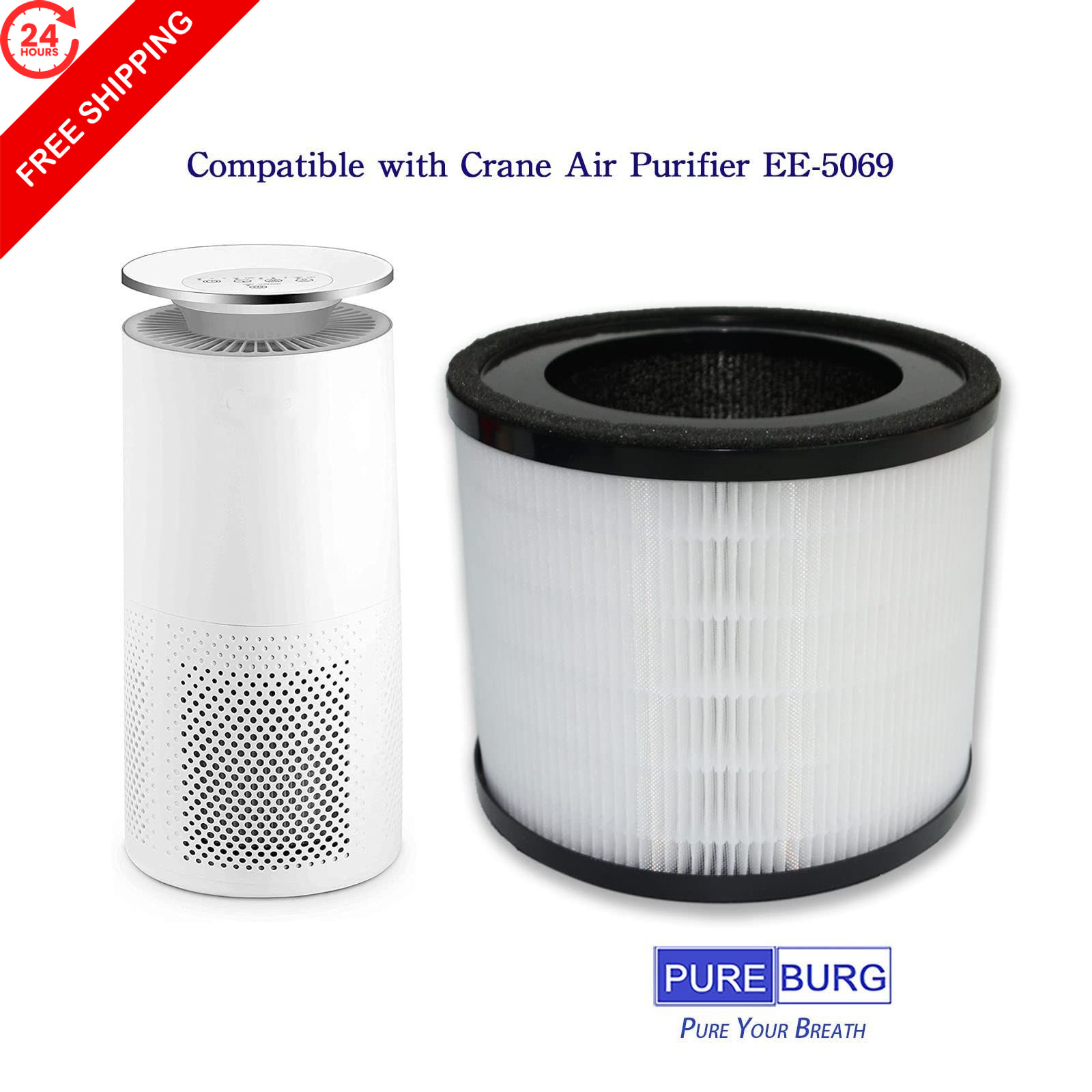 PUREBURG Replacement Filters Compatible with Crane 2 Count (Pack of 1)