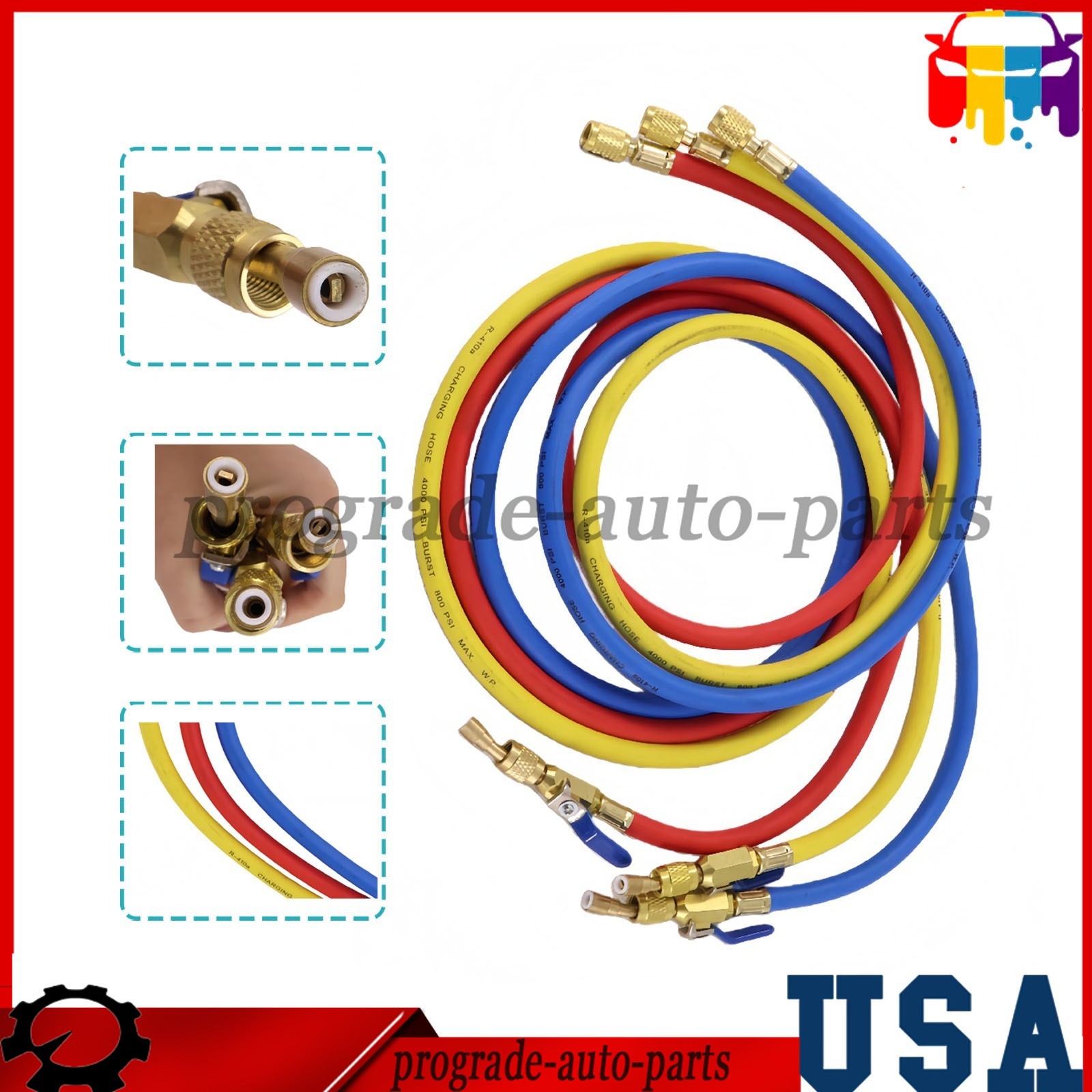 For Plus II 72″ Charging Hose Set 1/4″ Compact Ball Valve 3 Pack US STOCK
