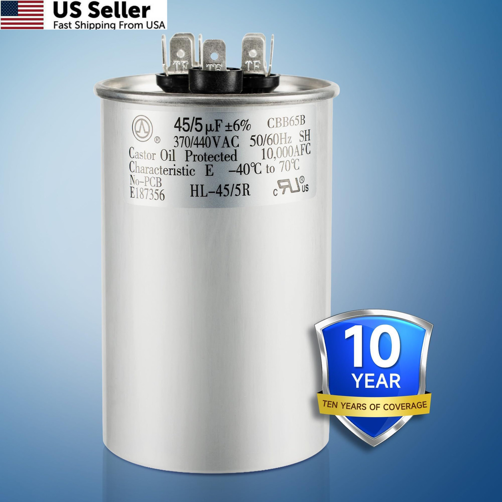 QYCKFIXR AC Capacitor 45+5 uF 45/5 MFD ±6% 370V/440VAC CBB65 Dual Run…