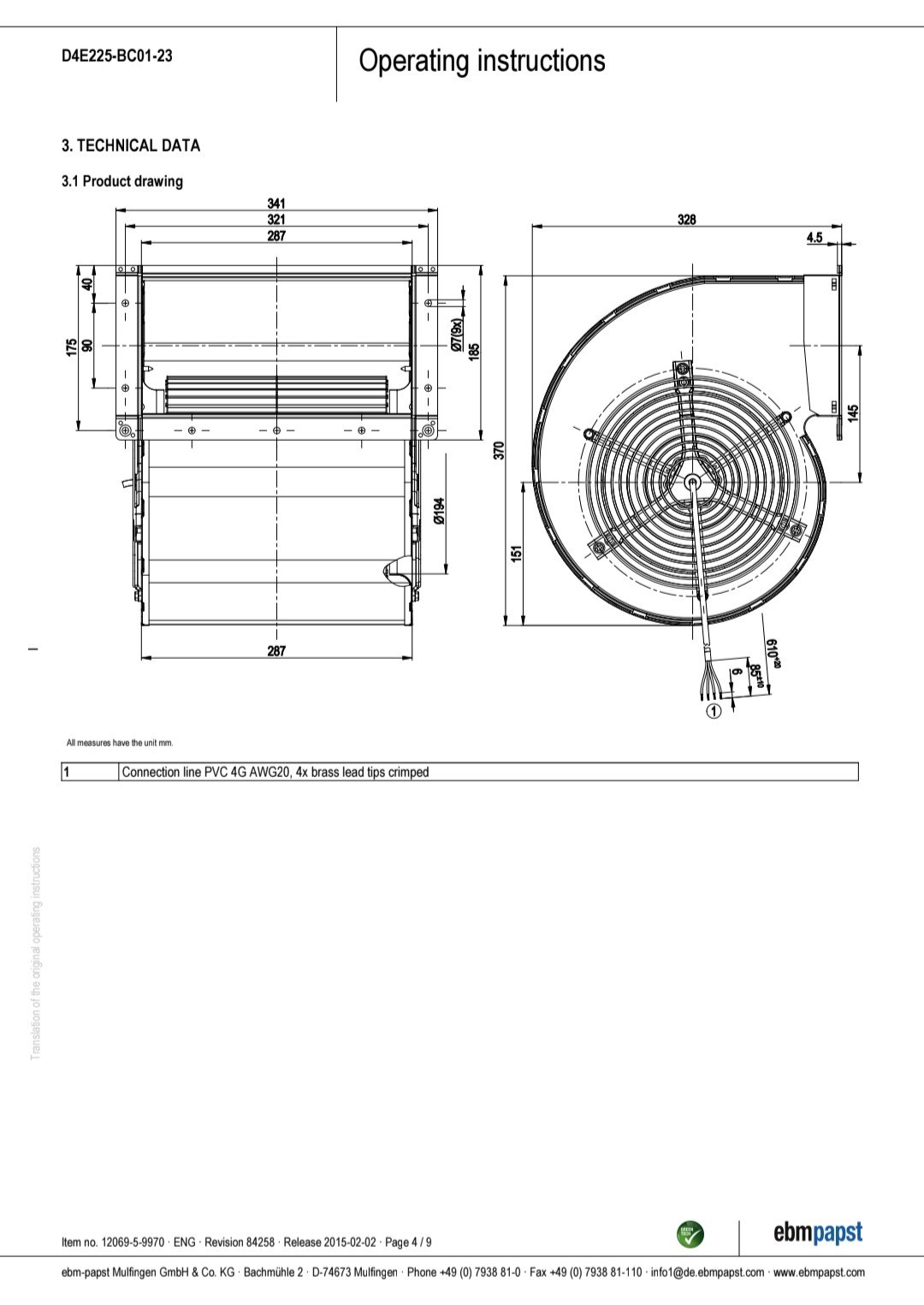 ebmpapst D4E225-BC01-23 Centrifigul AC Motor Fan Blower