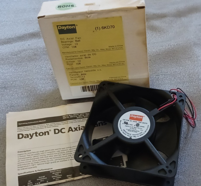 Dayton 6KD70 Axial Fan, Square, 12V Dc, – Phase, Pbt Plastic, 4 11/16 In W.