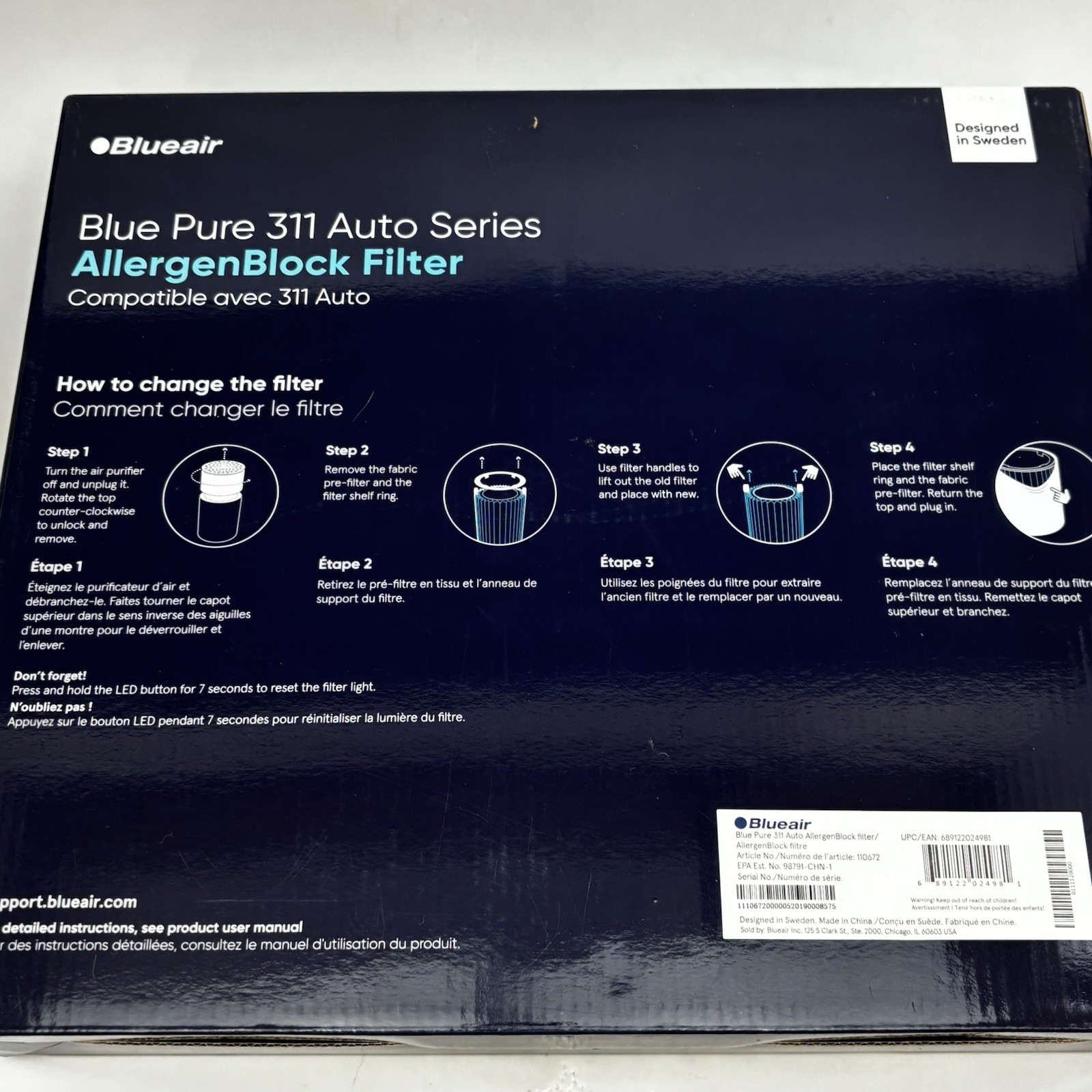 New Blueair Blue Pure F3MAX Allergen Block Filter for 311i Max Genuine OEM