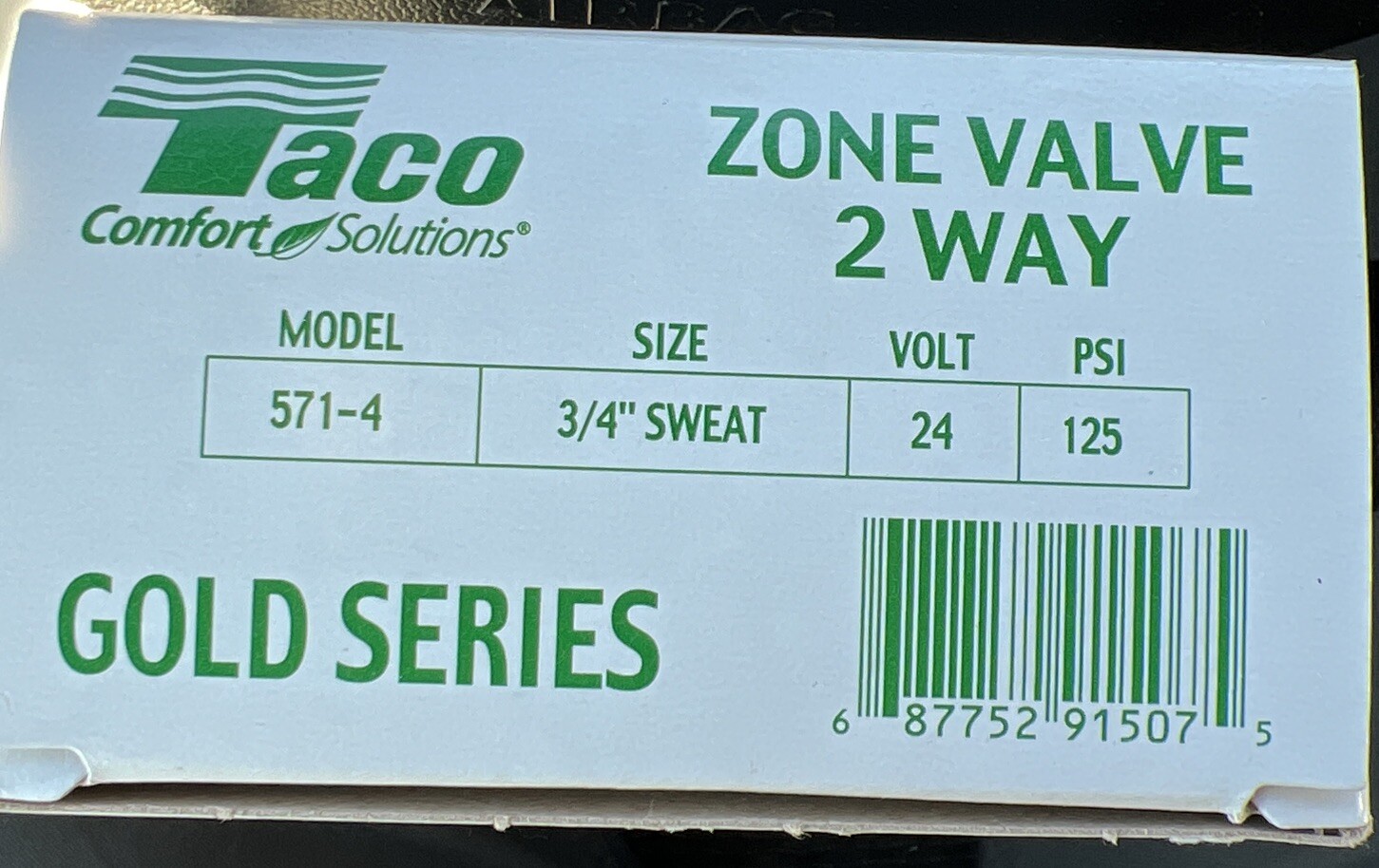 Taco Zone Valve 2 Way Gold Series 571-4 / 3/4″ Sweat 24V 125 PSI