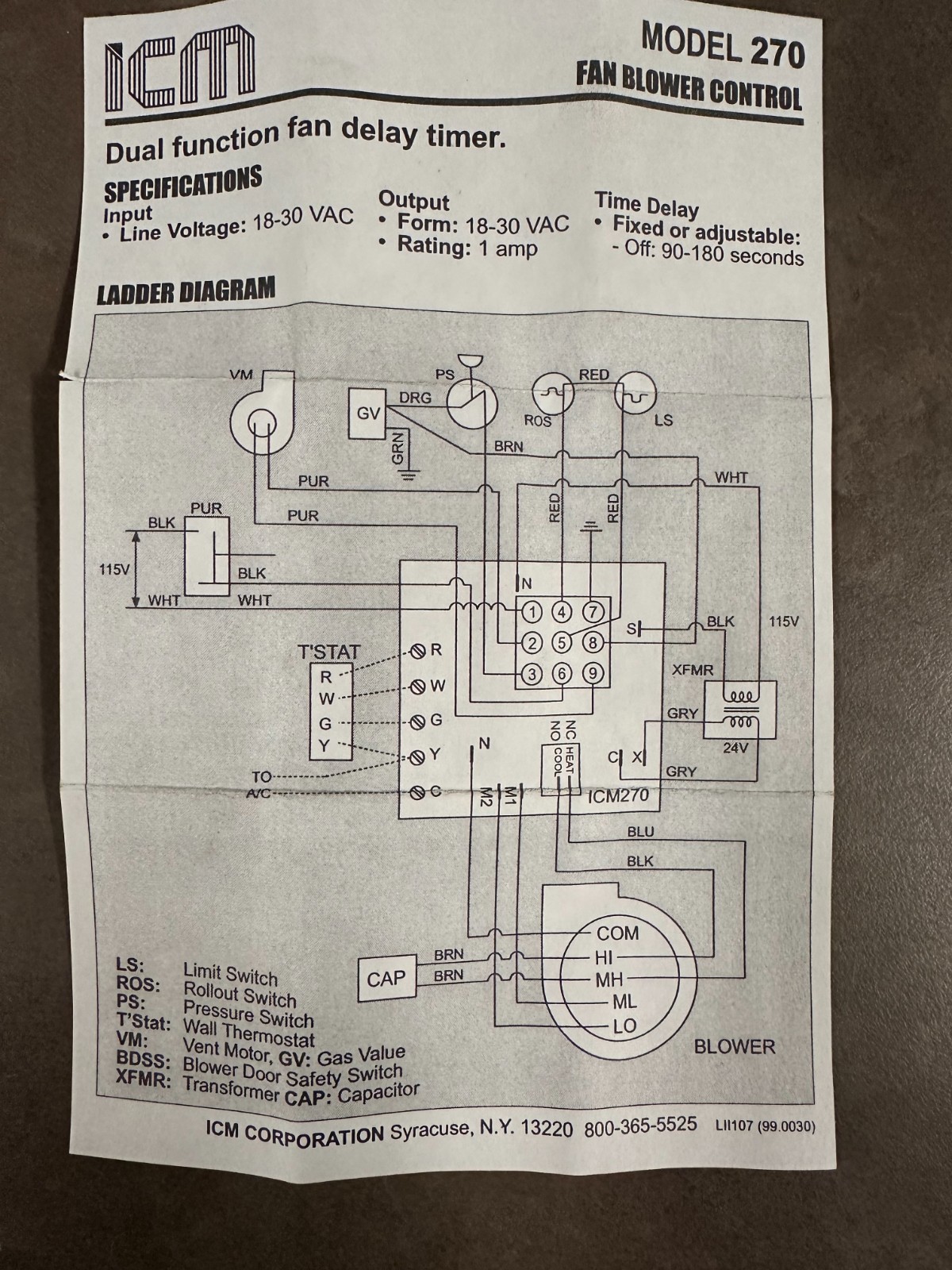 ICM AC1015 , EVCON 270C, Furnace Control Circuit Board, Evcon 2895-300, L38-650.