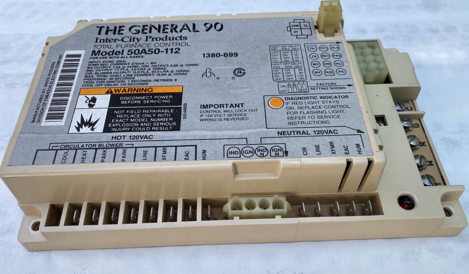 White-Rodgers 50A50-112 1380-699 Total Furnace Control The General 90