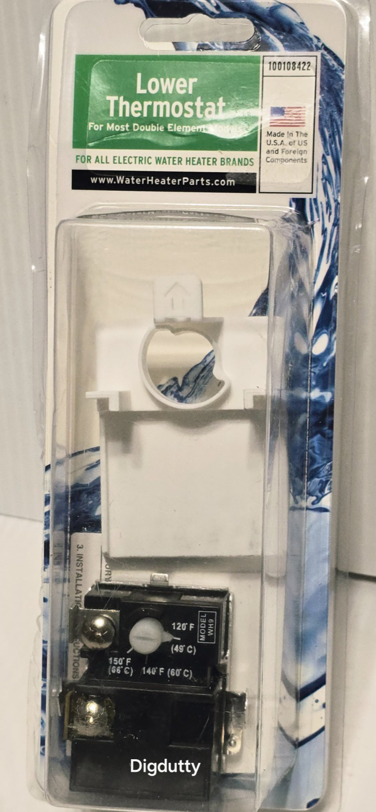 WH9 Black Lower Electric Water Heater Thermostat 208-480V, 100108422 – NEW