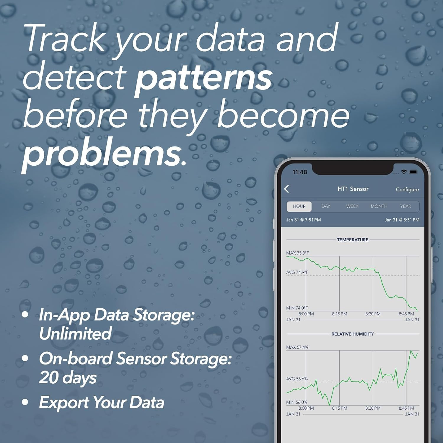 HT1 Smart Temperature Sensor & Humidity Sensor – Thermometer & Hygrometer W/App