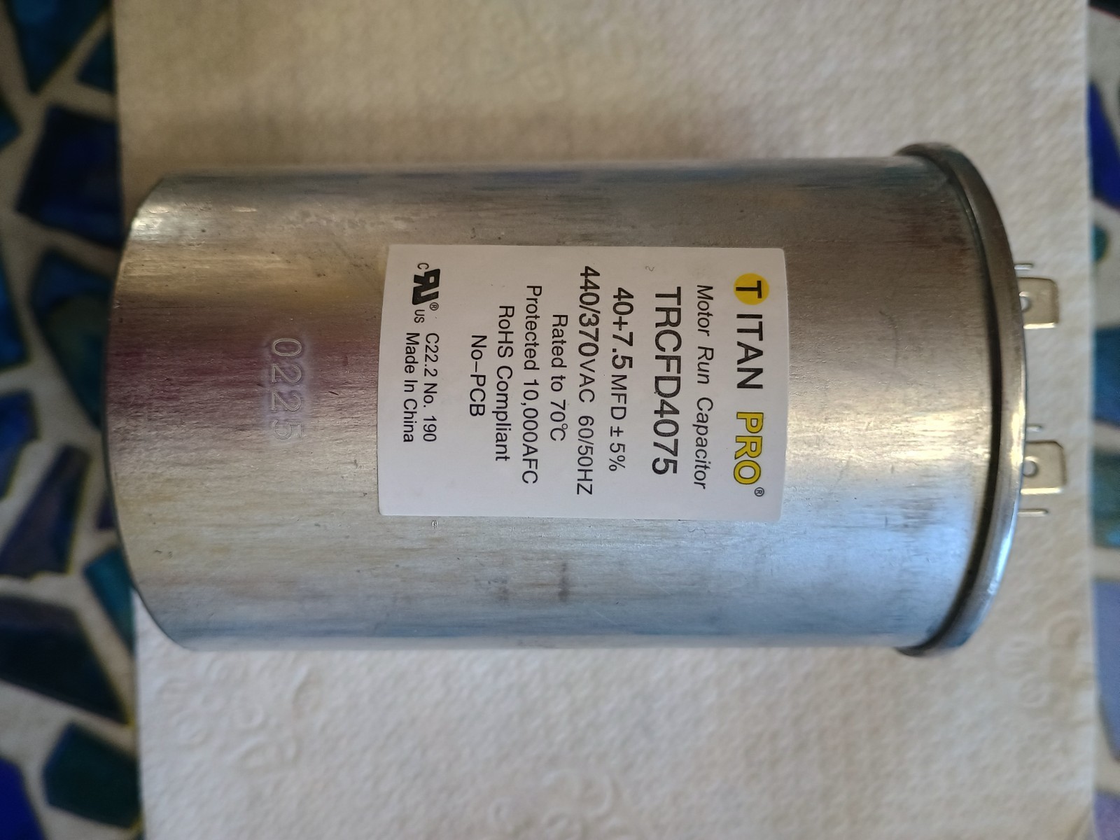 Titan Pro Motor Run Capacitor TRCFD4075 40+7.5mfd 440/370 vac professional grade