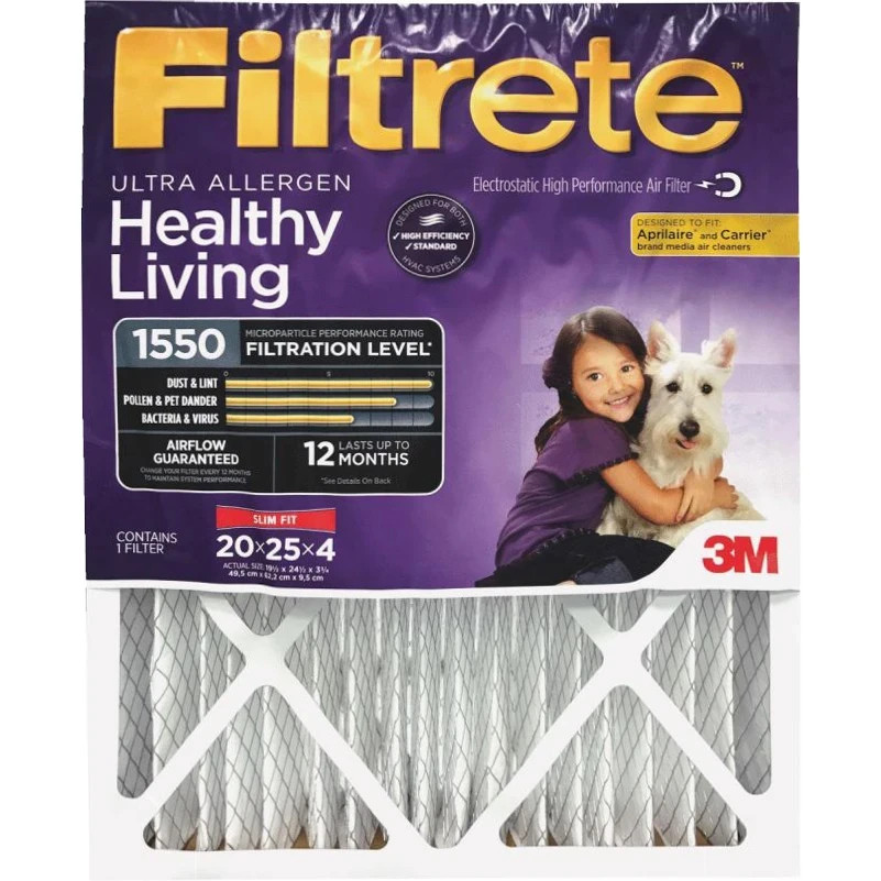 3M Filtrete Ultra Allergen Healthy Living Air Filter 20x25x4 1550 SLIM FIT New